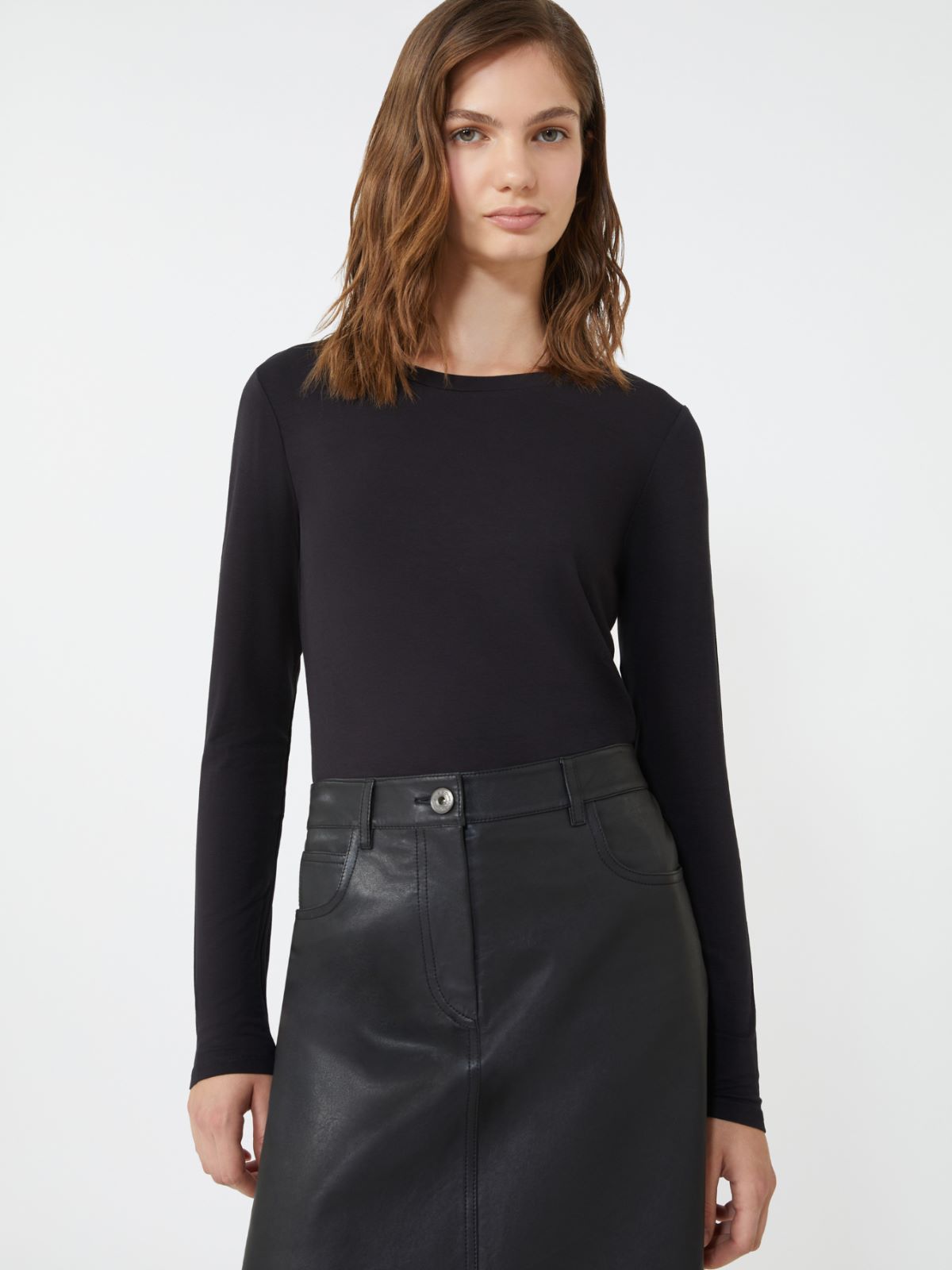 Stretch jersey basic T-shirt - BLACK - Weekend - 4