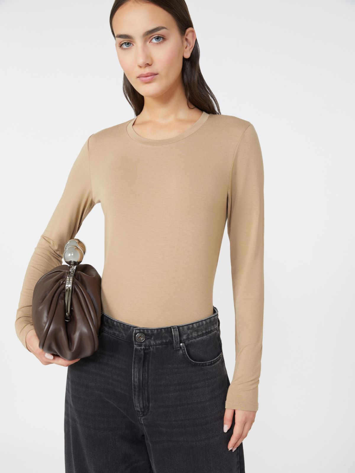 Stretch jersey basic T-shirt - CAMEL - Weekend - 4