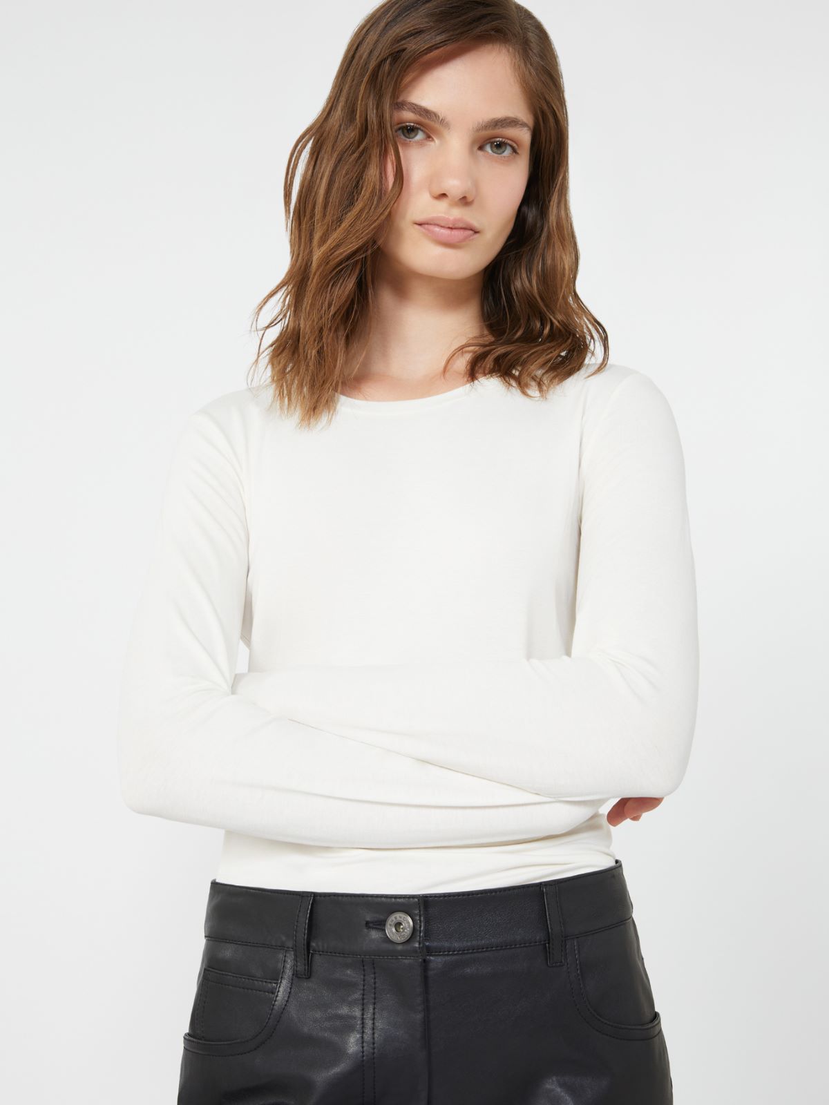 Stretch jersey basic T-shirt - ECRU - Weekend - 4
