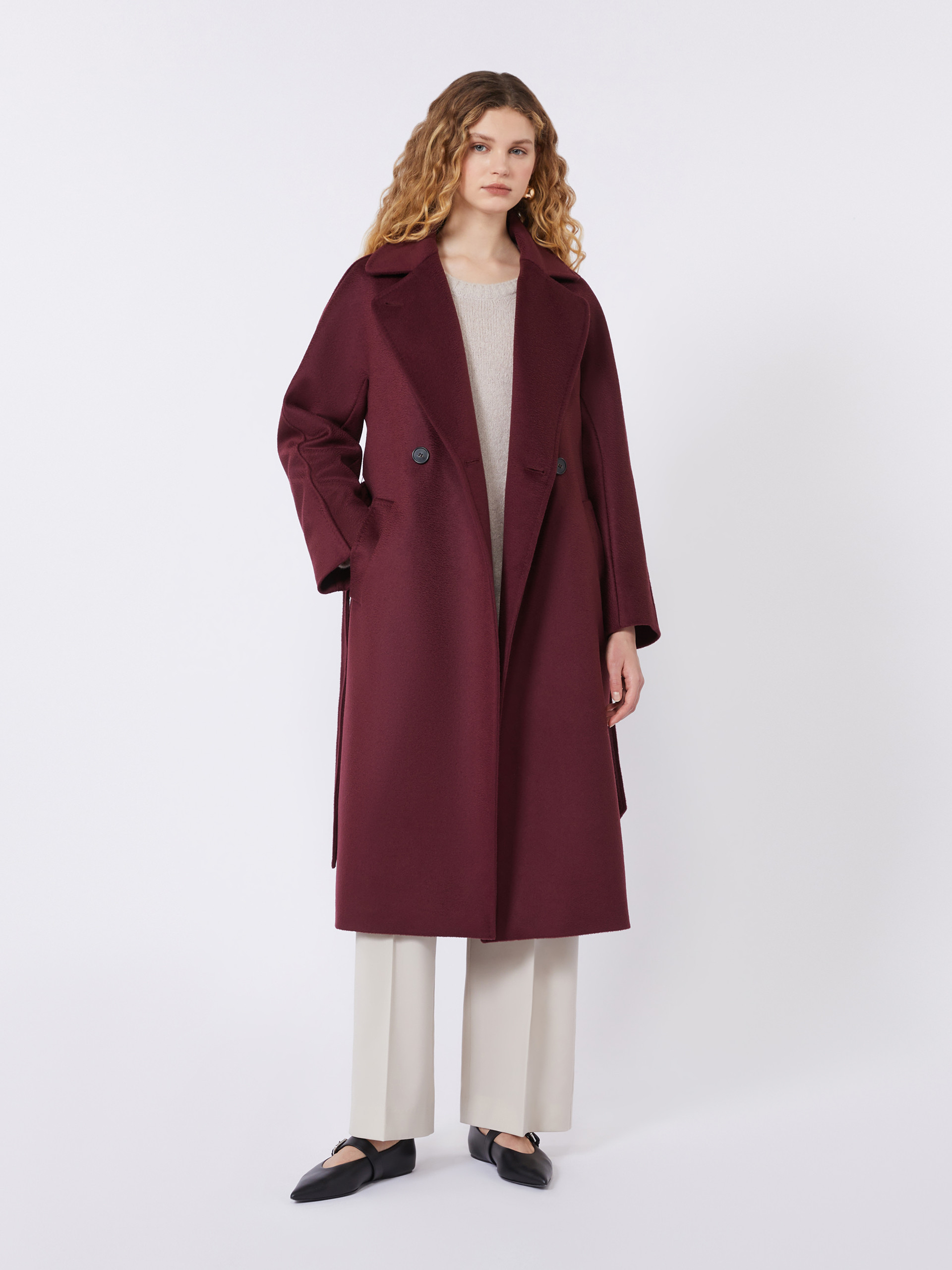 Wool robe coat, bordeaux | Weekend Max Mara