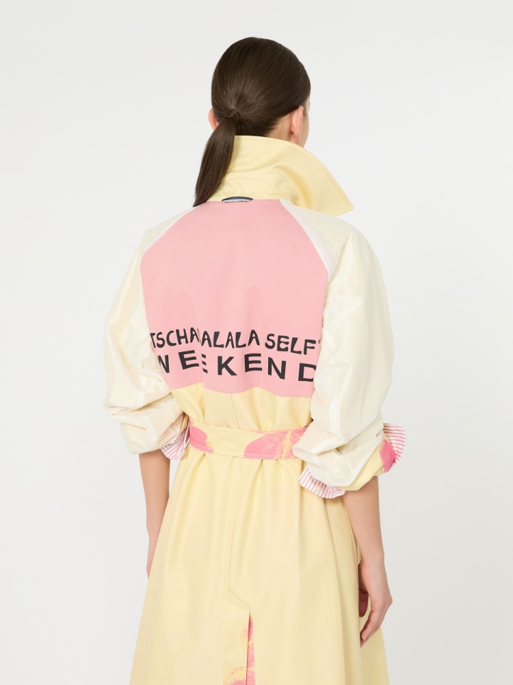Midi trench coat in patterned water-repellent gabardine, yellow