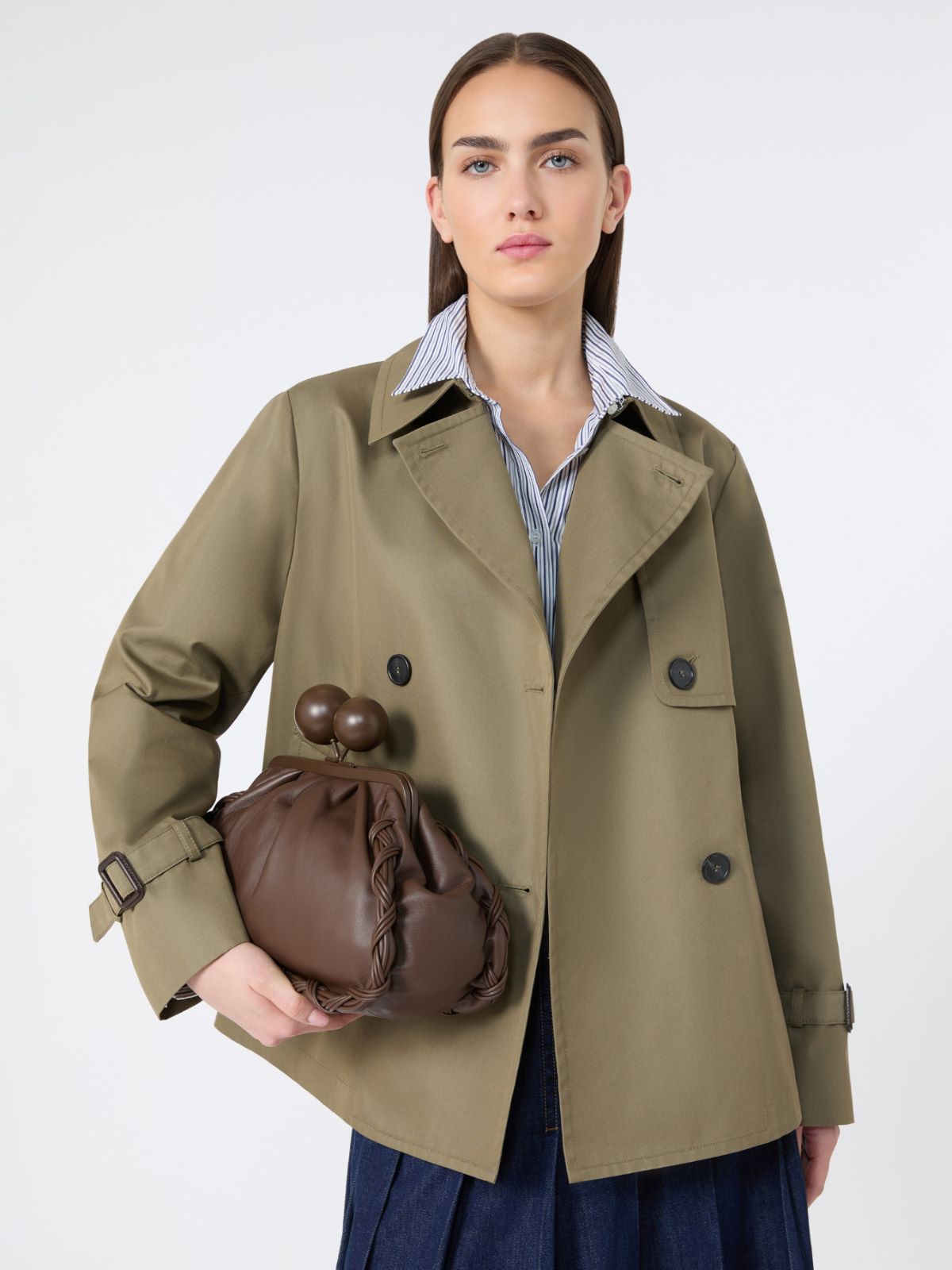 Cropped, water-repellent gabardine trench coat - MUD - Weekend - 4