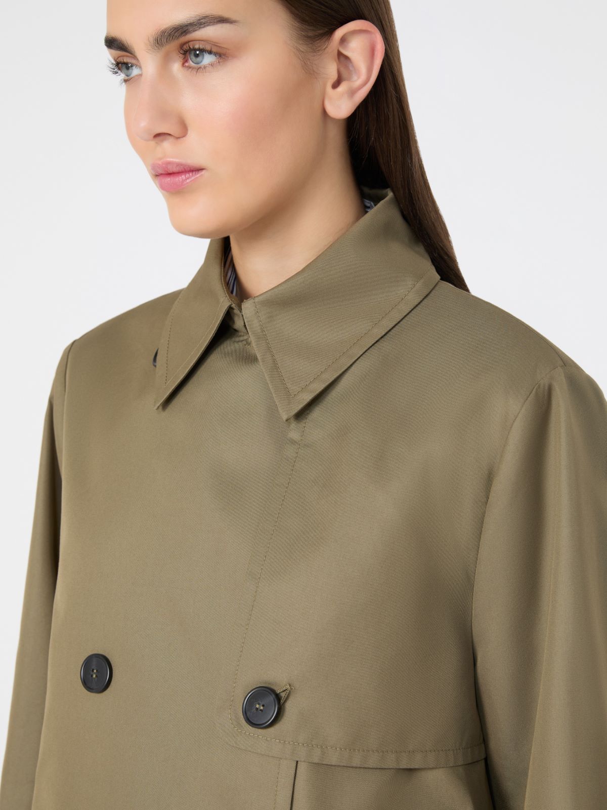 Cropped, water-repellent gabardine trench coat - MUD - Weekend - 5