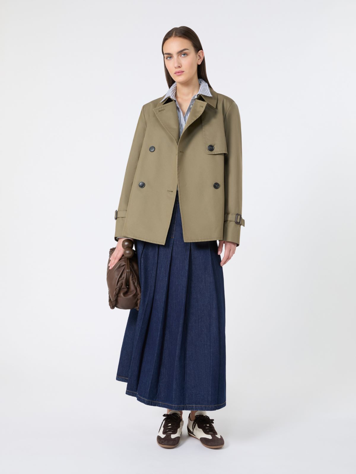 Cropped, water-repellent gabardine trench coat - MUD - Weekend