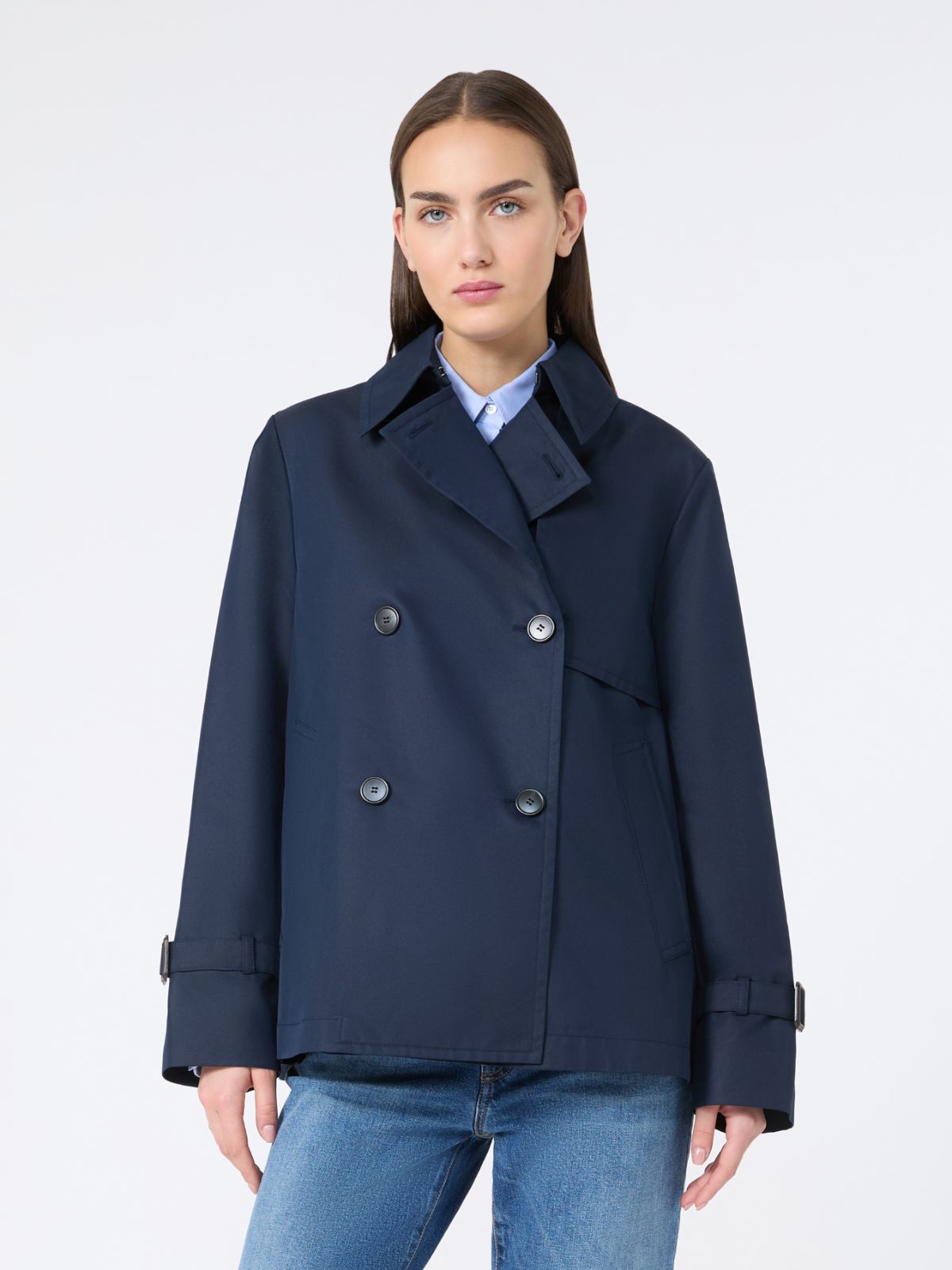 Cropped, water-repellent gabardine trench coat - NAVY - Weekend - 2