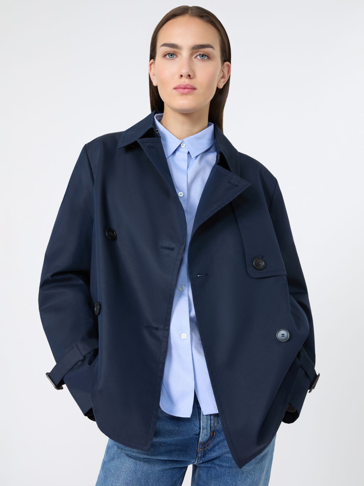 Cropped, water-repellent gabardine trench coat - NAVY - Weekend - 4
