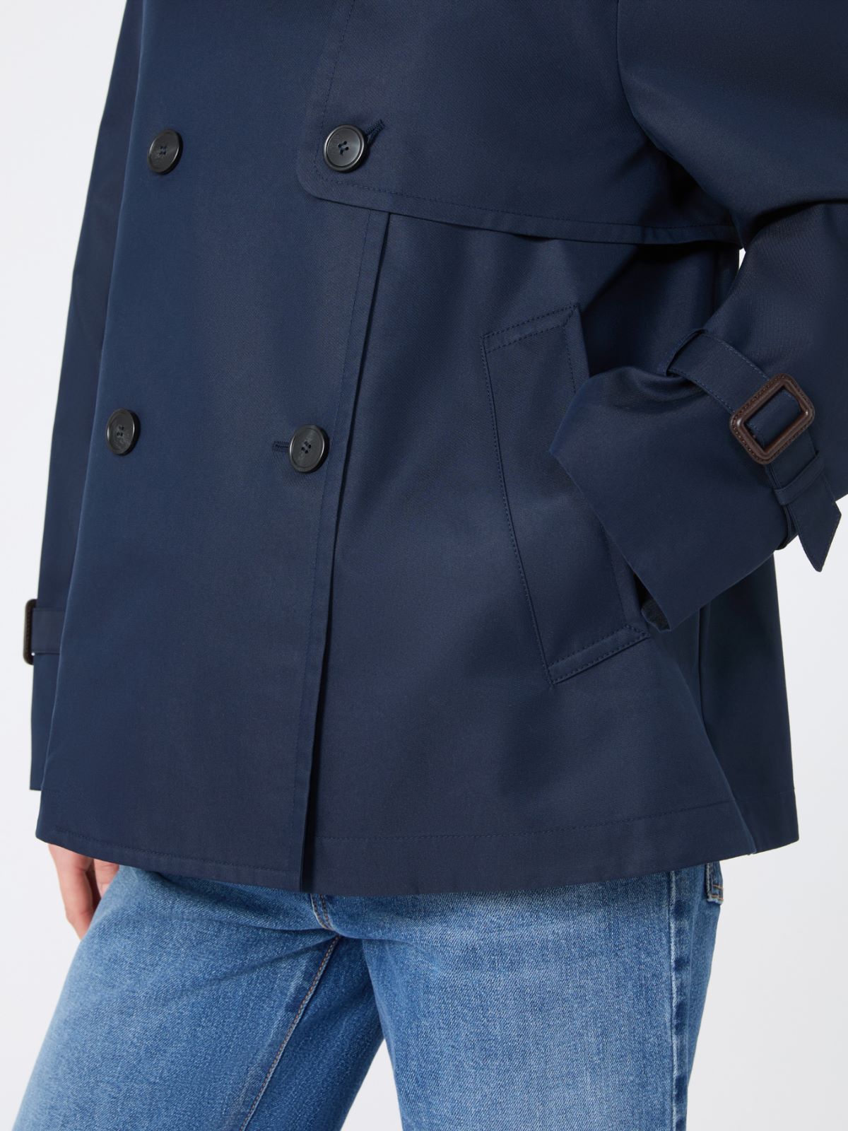 Cropped, water-repellent gabardine trench coat - NAVY - Weekend - 6