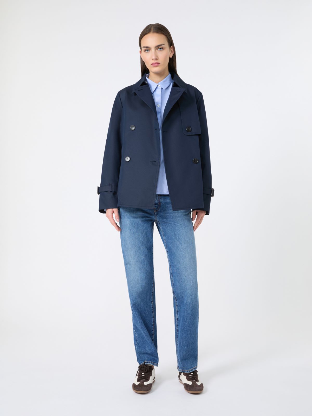 Cropped, water-repellent gabardine trench coat - NAVY - Weekend