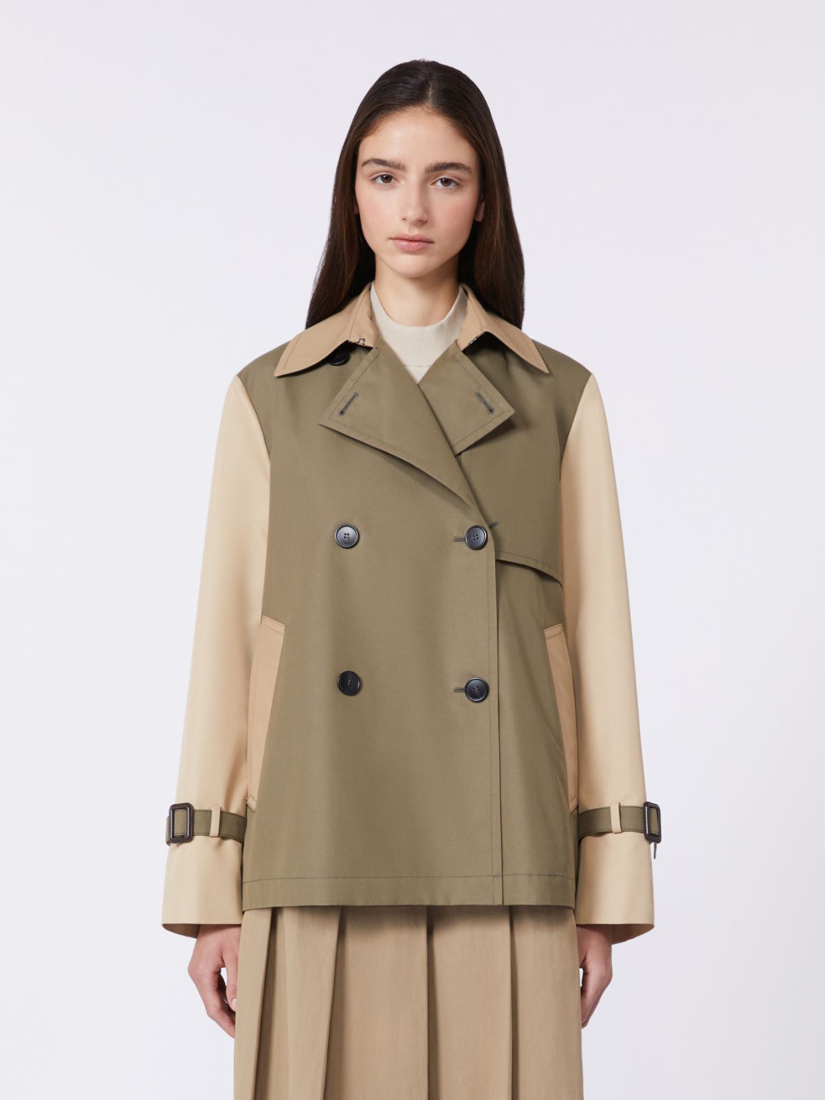 Cropped, water-repellent gabardine trench coat - MUD - Weekend - 2