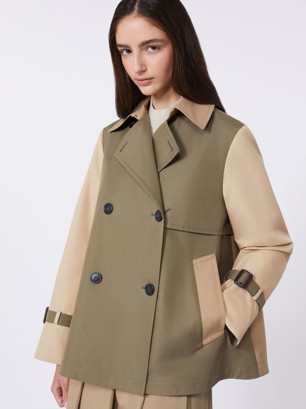 Cropped, water-repellent gabardine trench coat - MUD - Weekend - 4