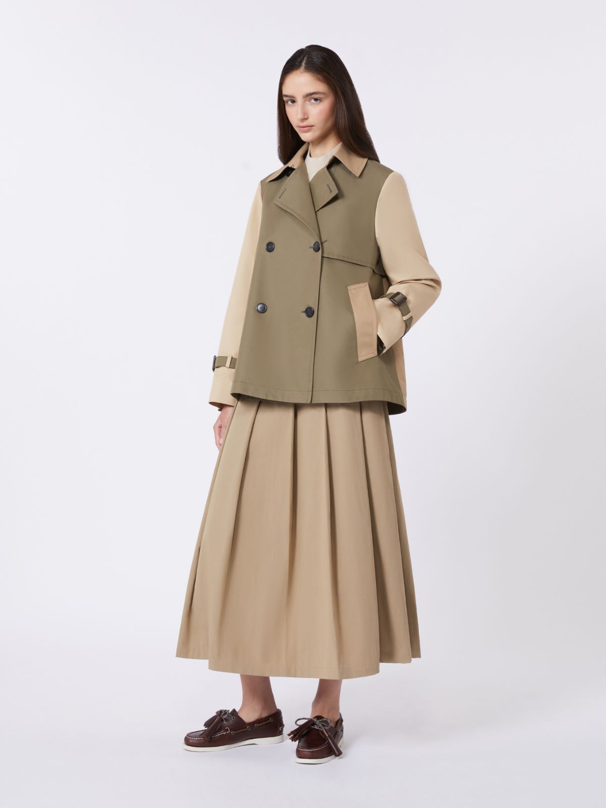 Cropped, water-repellent gabardine trench coat - MUD - Weekend