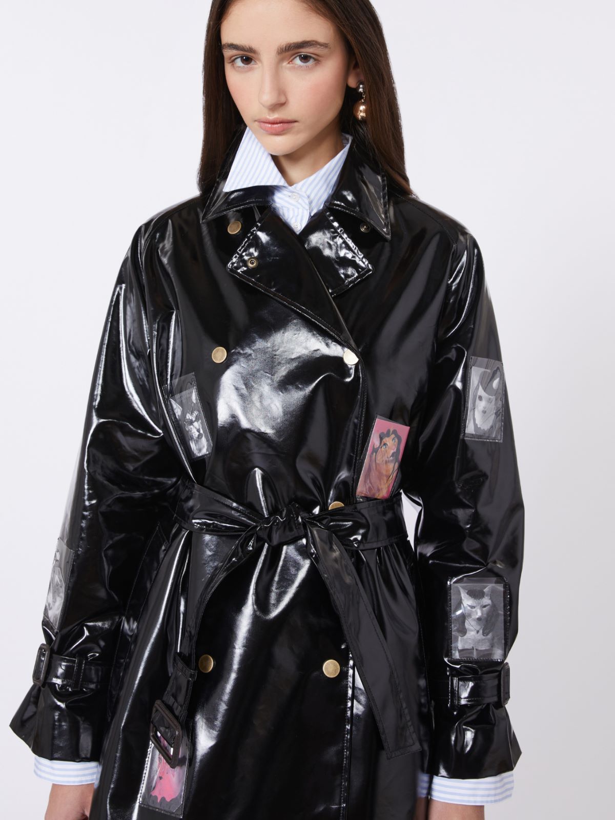 Trench midi in gabardina effetto vinile - NERO - Weekend - 4