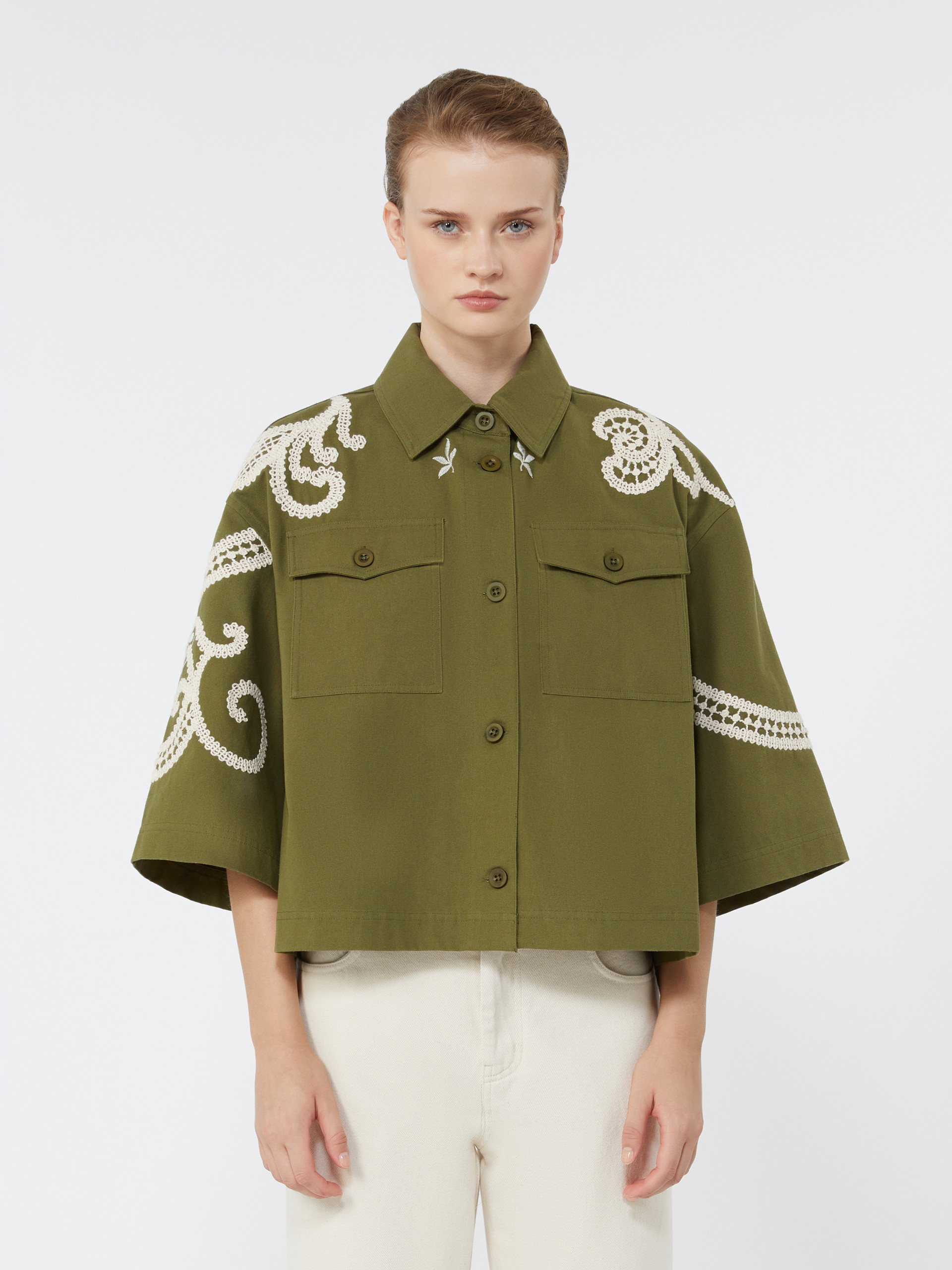 Cotton canvas jacket with embroideries - KAKI - Weekend Max Mara - 2