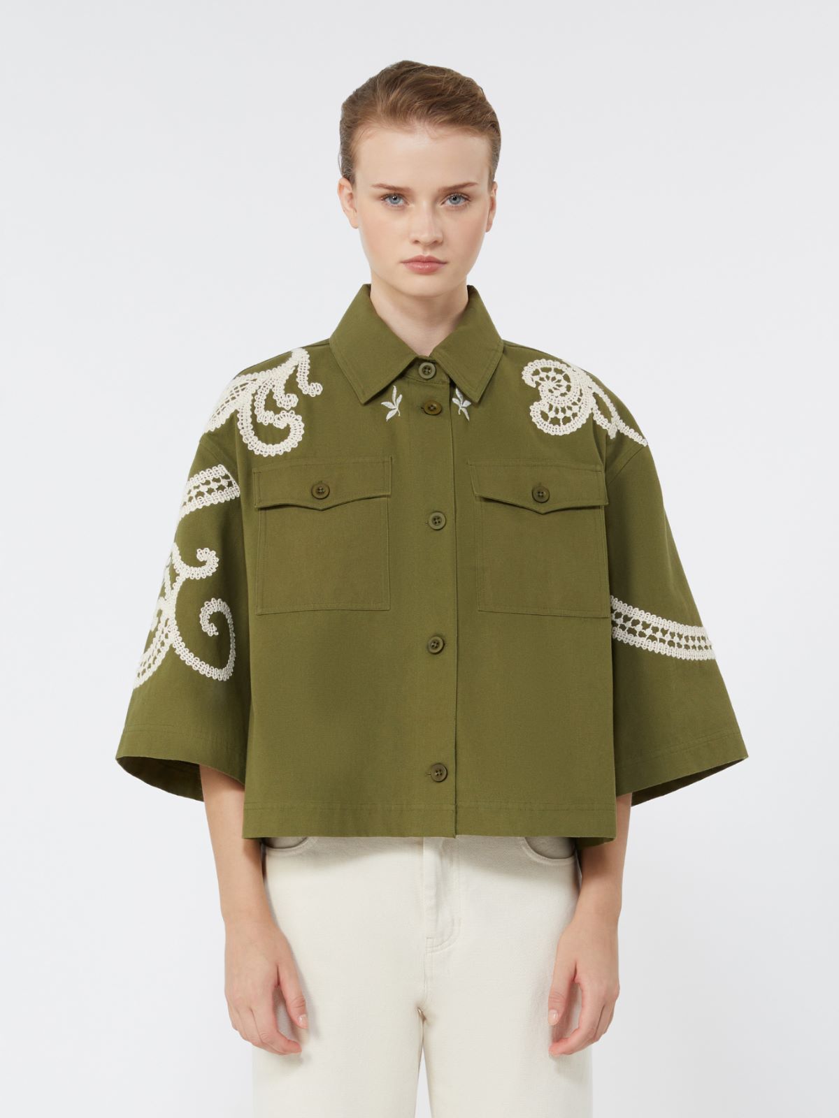 Cotton canvas jacket with embroideries - KAKI - Weekend - 2