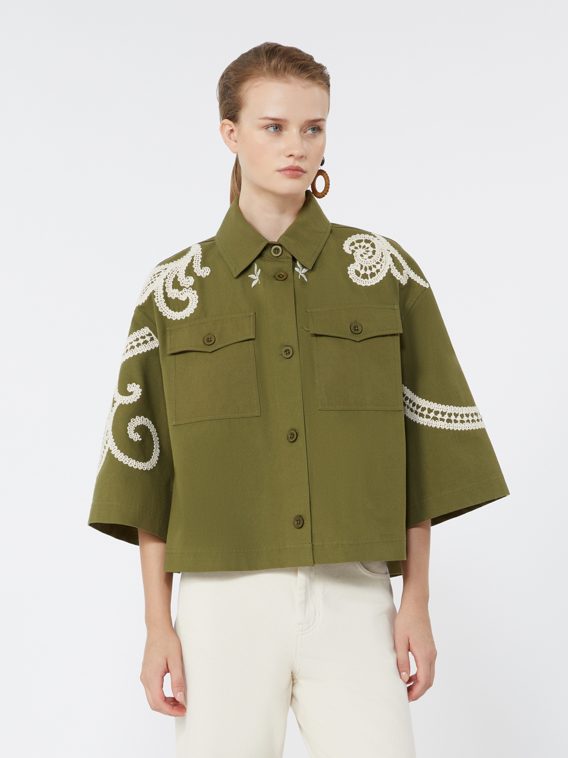 Cotton canvas jacket with embroideries - KAKI - Weekend Max Mara - 4