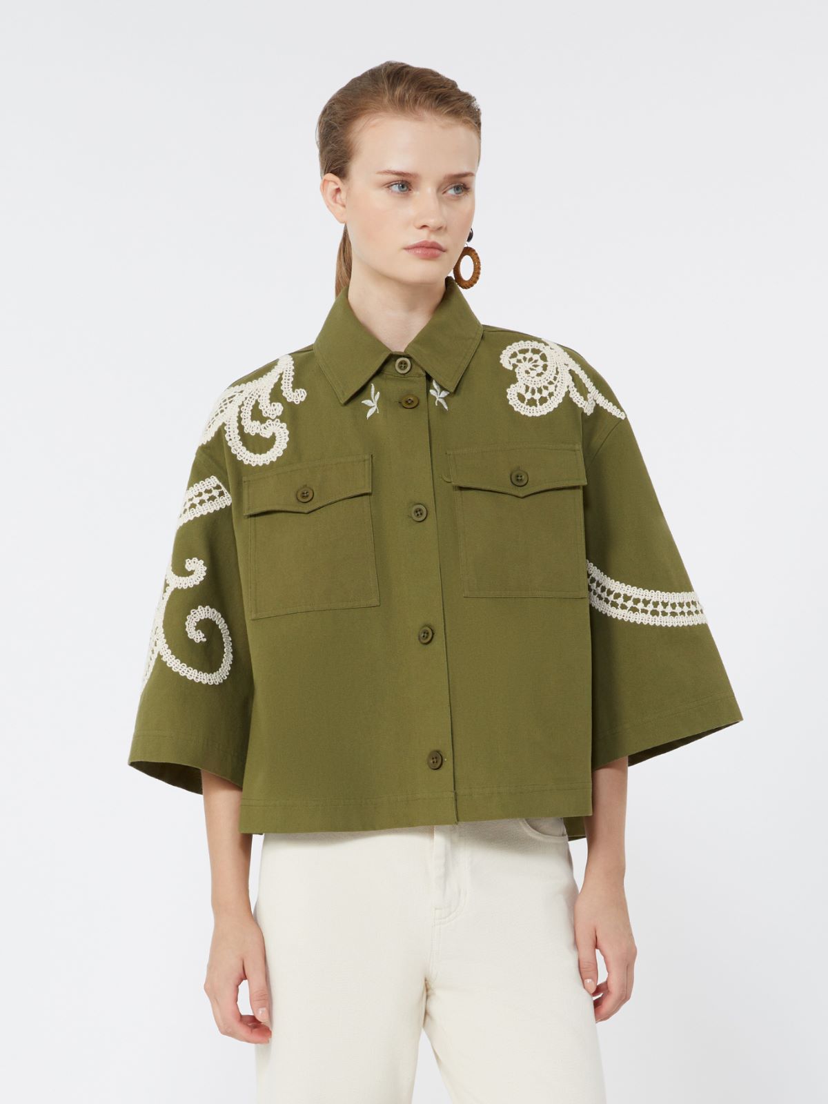 Cotton canvas jacket with embroideries - KAKI - Weekend - 4