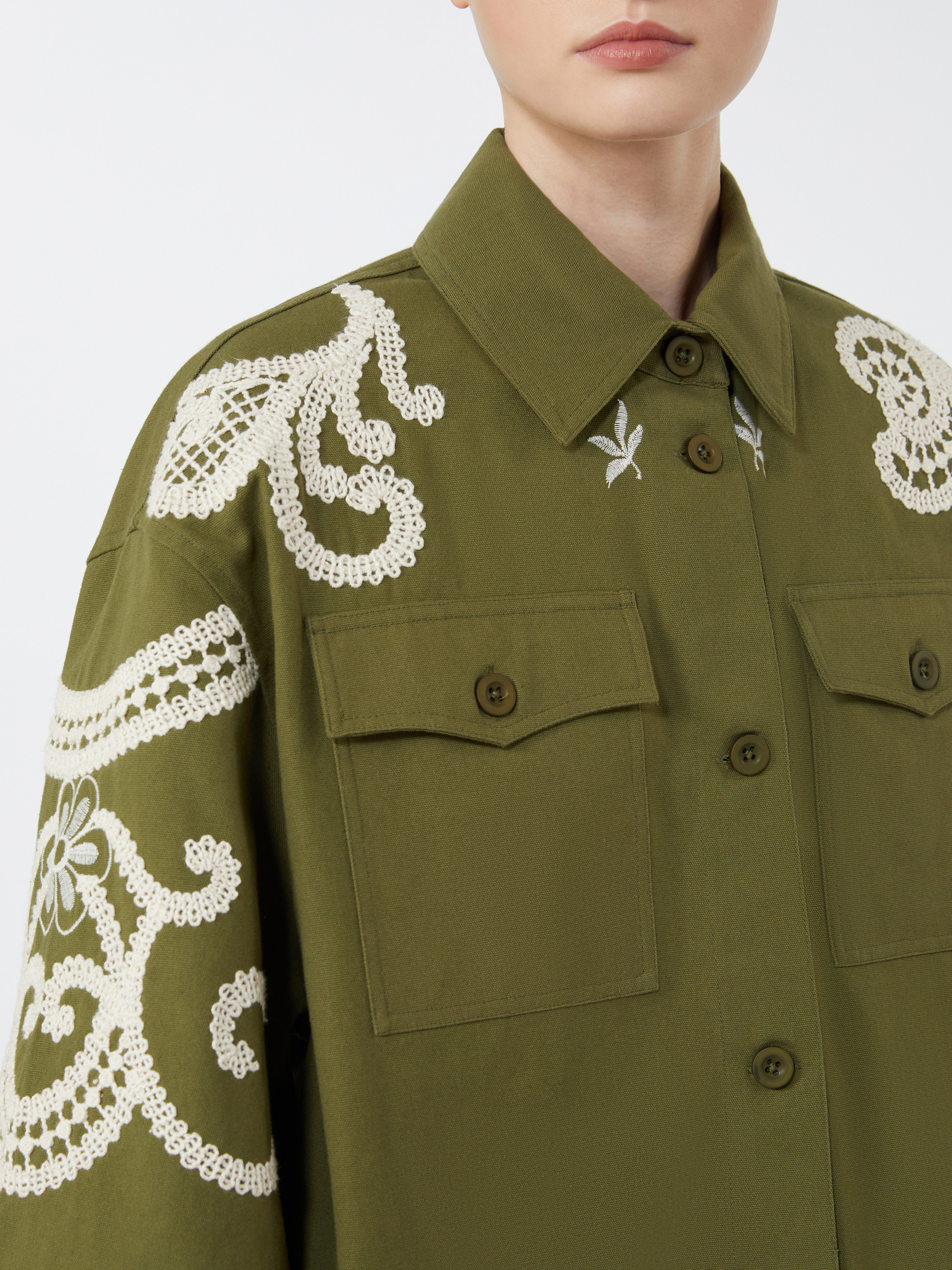 Cotton canvas jacket with embroideries - KAKI - Weekend Max Mara - 5