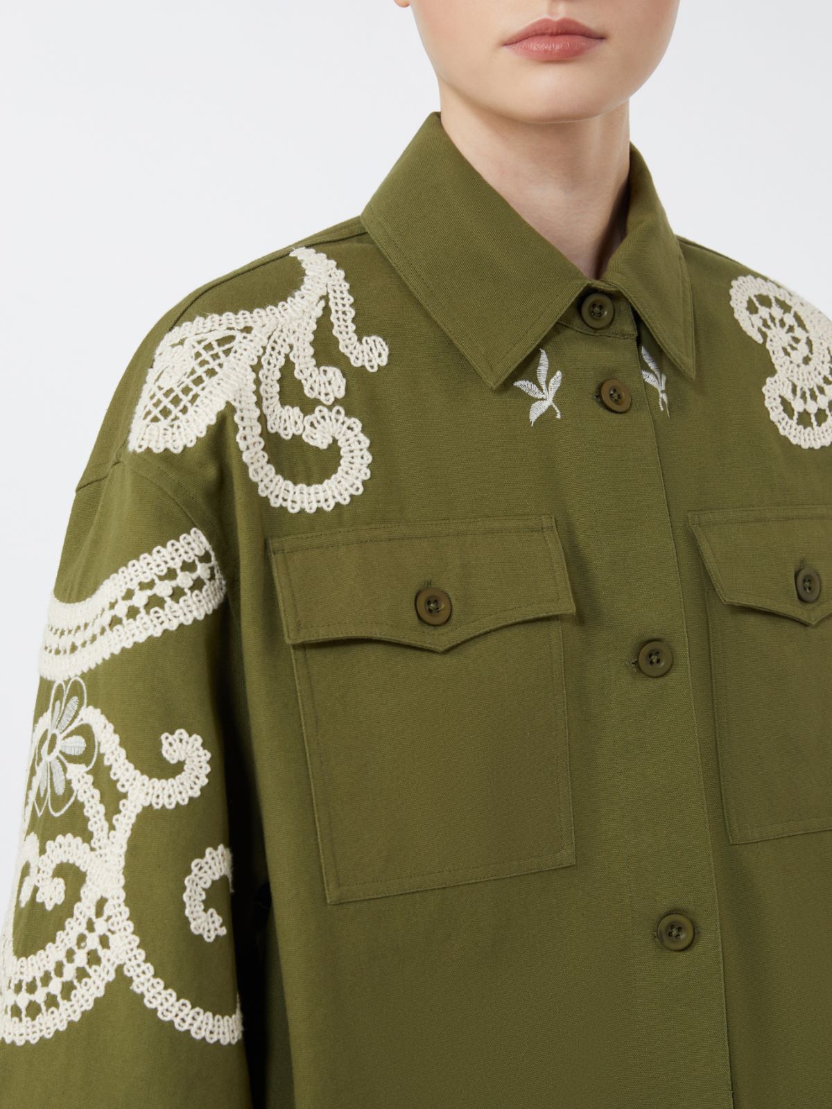 Cotton canvas jacket with embroideries - KAKI - Weekend - 5