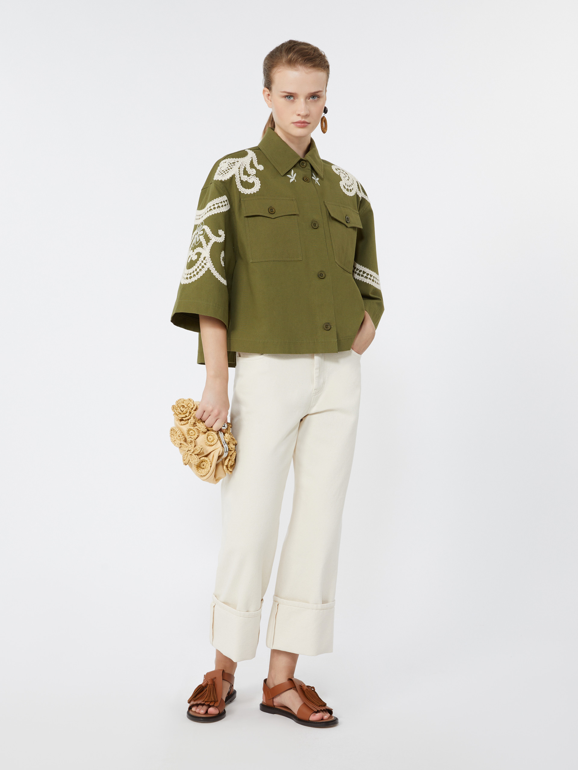Cotton canvas jacket with embroideries - KAKI - Weekend Max Mara
