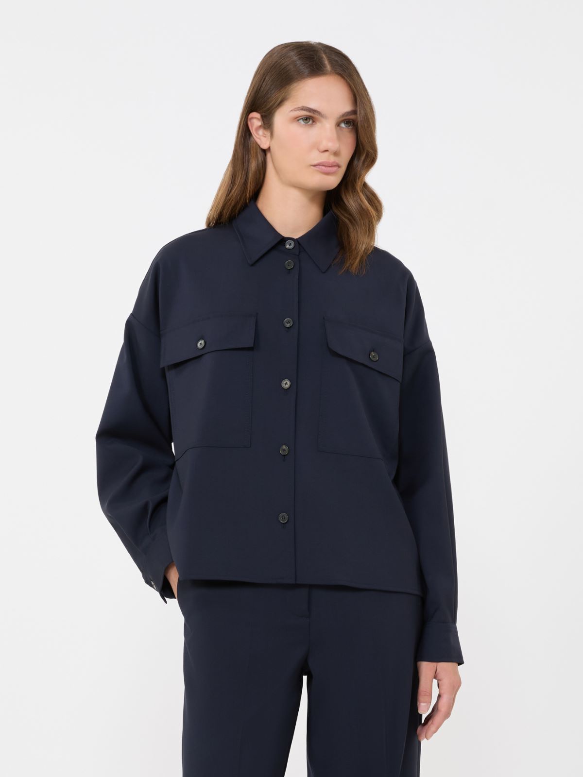 Woollen cloth cropped jacket - NAVY - Weekend - 2