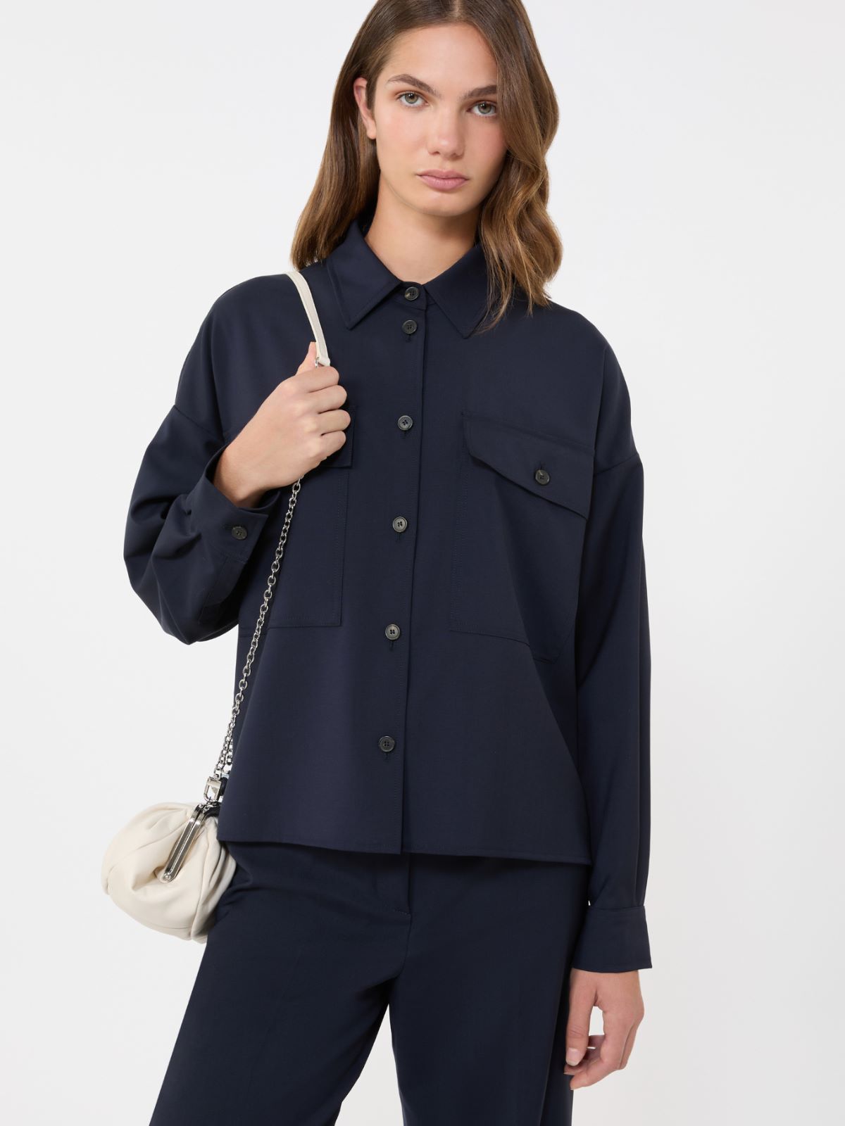 Woollen cloth cropped jacket - NAVY - Weekend - 4