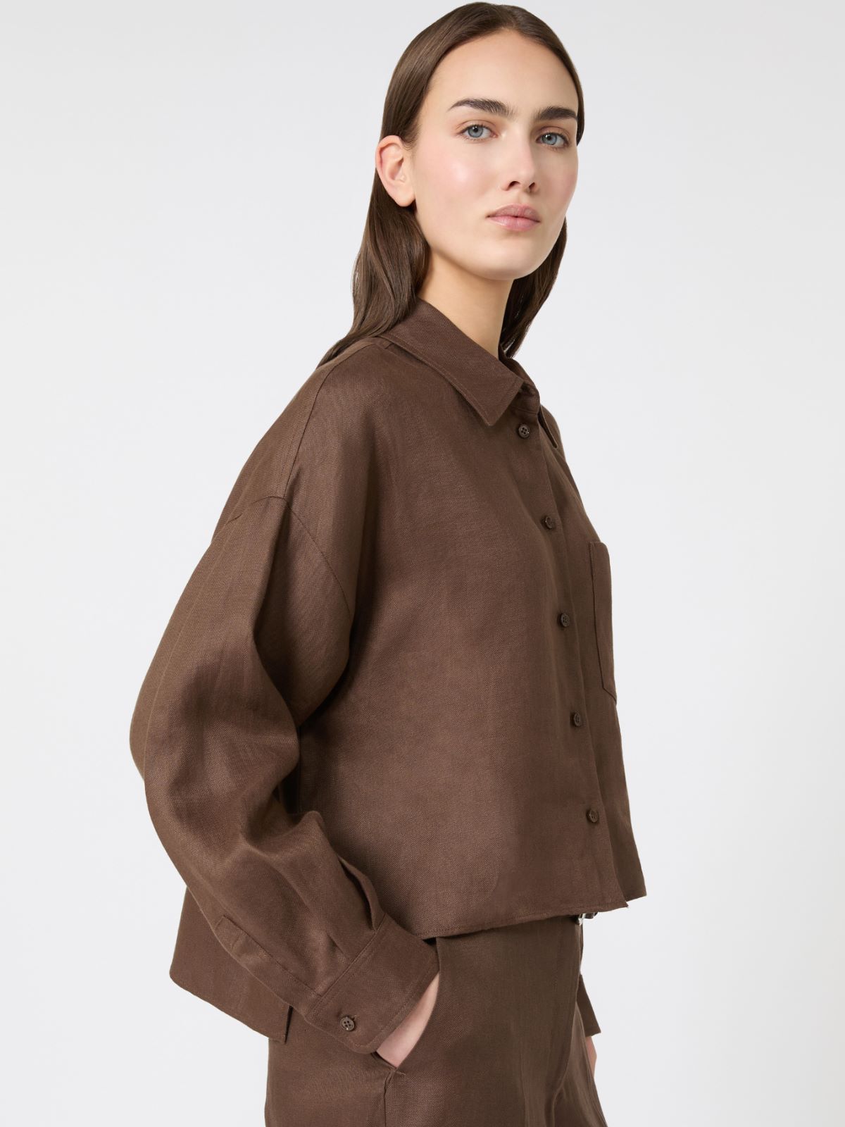 Linen canvas jacket - CHOCOLATE - Weekend - 4