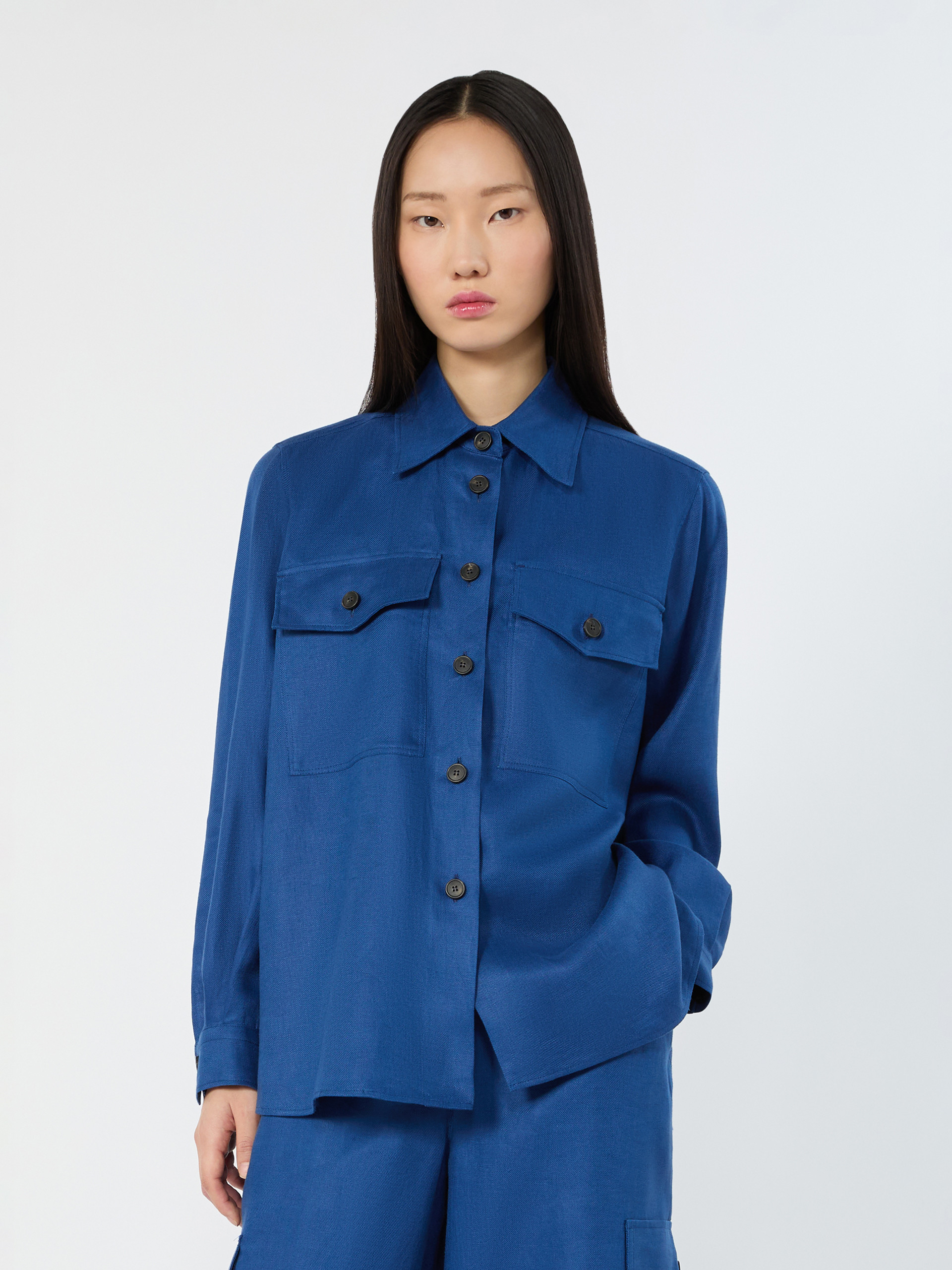 Linen workwear jacket - CORNFLOWER BLUE - Weekend Max Mara - 4