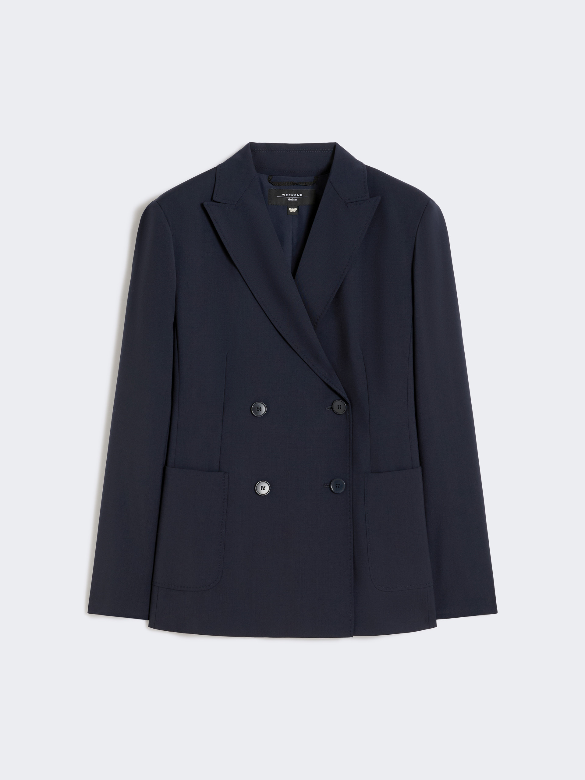 【1周間限定価格】2size COMFORT W-BREASTED BLAZER Double-breasted stretch wool blazer, navy | Weekend Max Mara