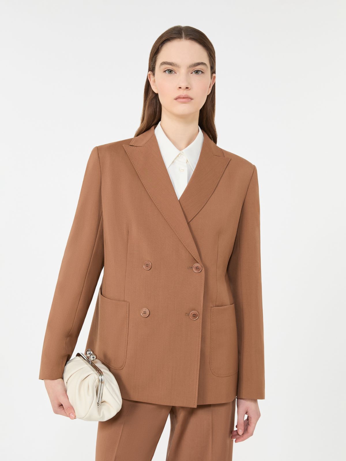 Double-breasted stretch wool blazer - TOBACCO - Weekend - 4