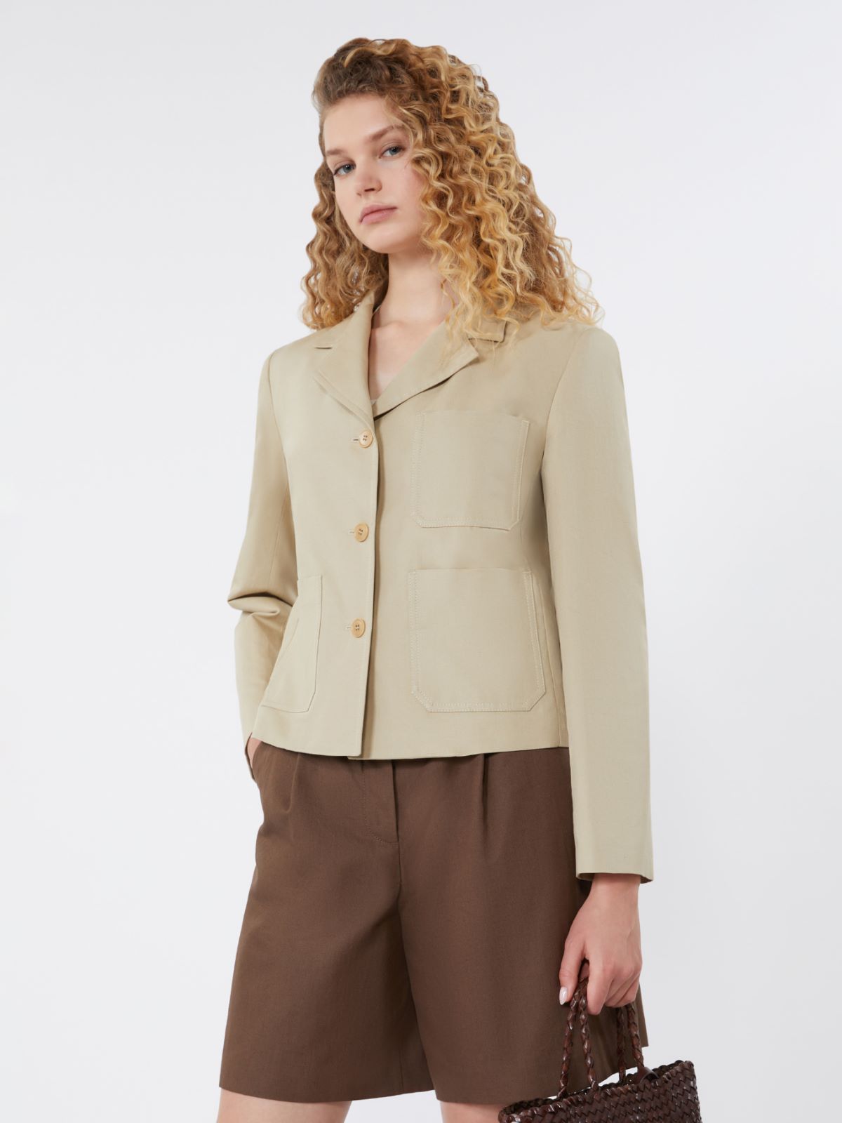 Giacca monopetto in canvas di cotone e lino - SABBIA - Weekend - 4