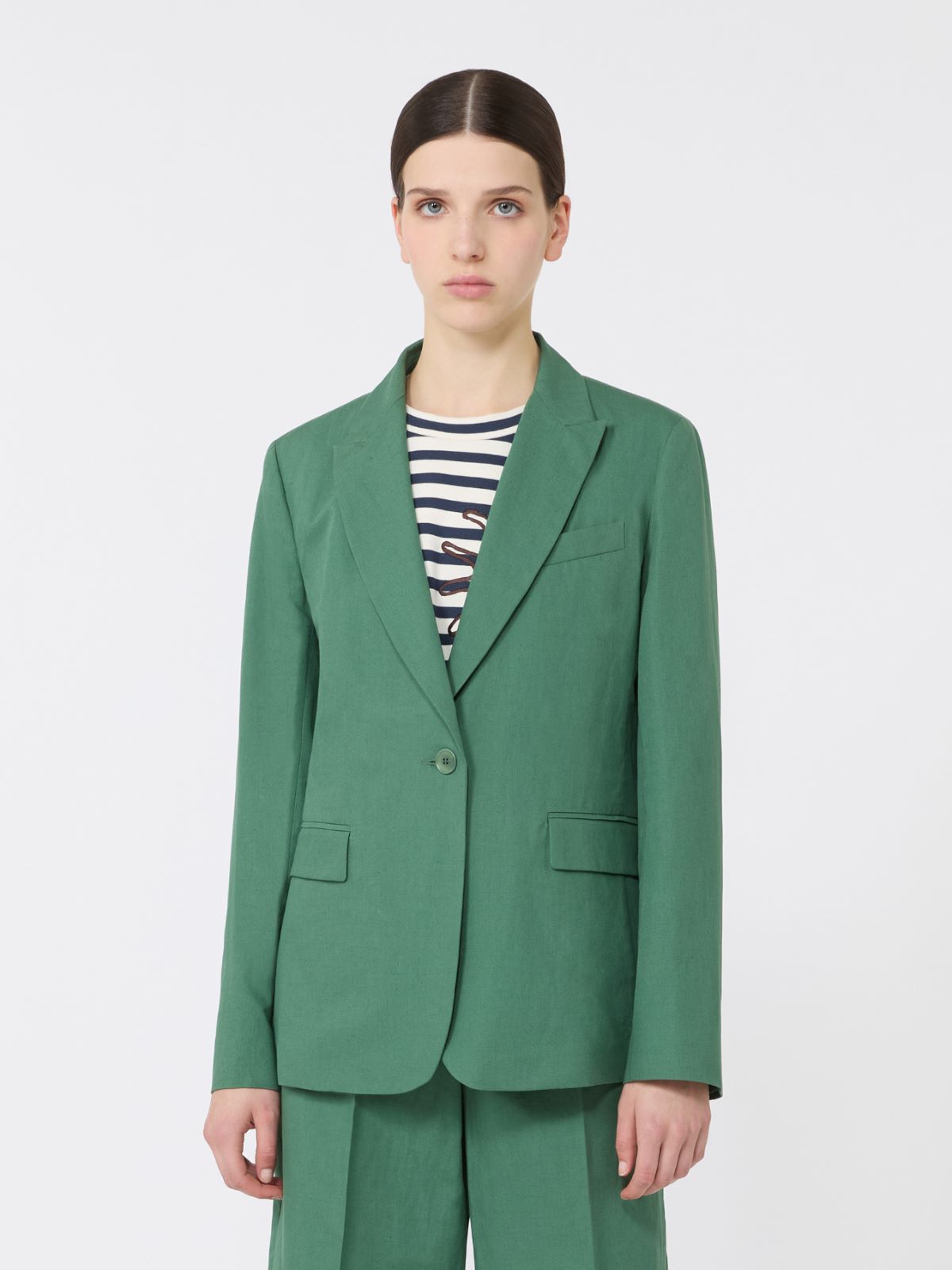 Blazer in canvas di cotone e lino - VERDE - Weekend - 2