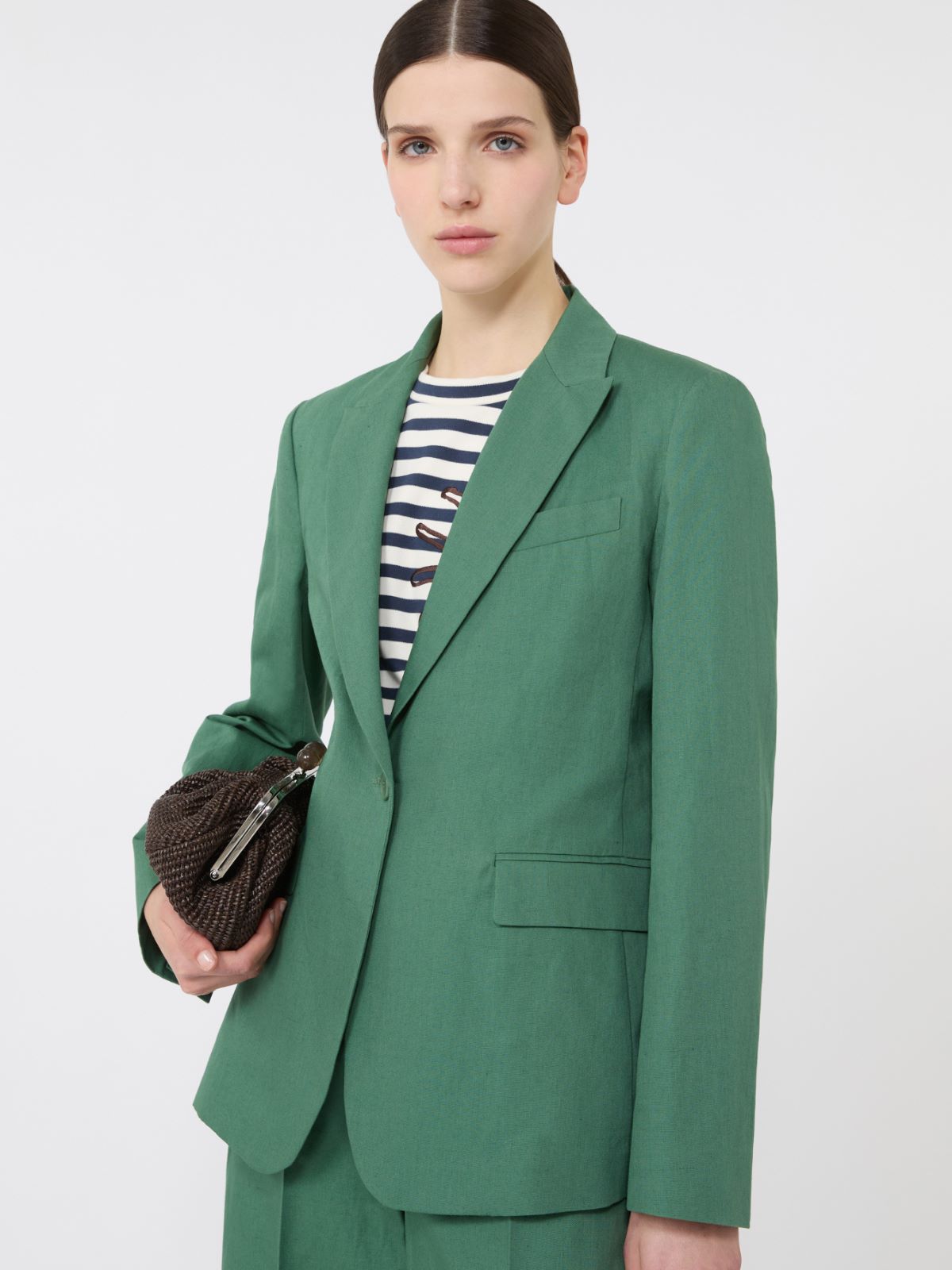 Blazer in canvas di cotone e lino - VERDE - Weekend - 4