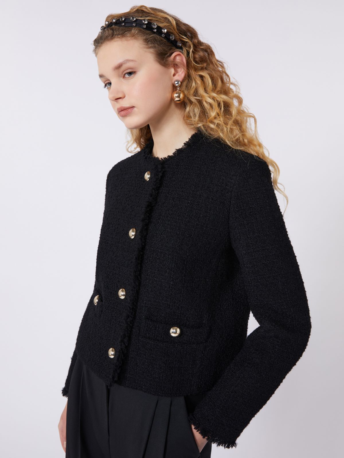 Wool-blend crew-neck jacket - BLACK - Weekend - 4