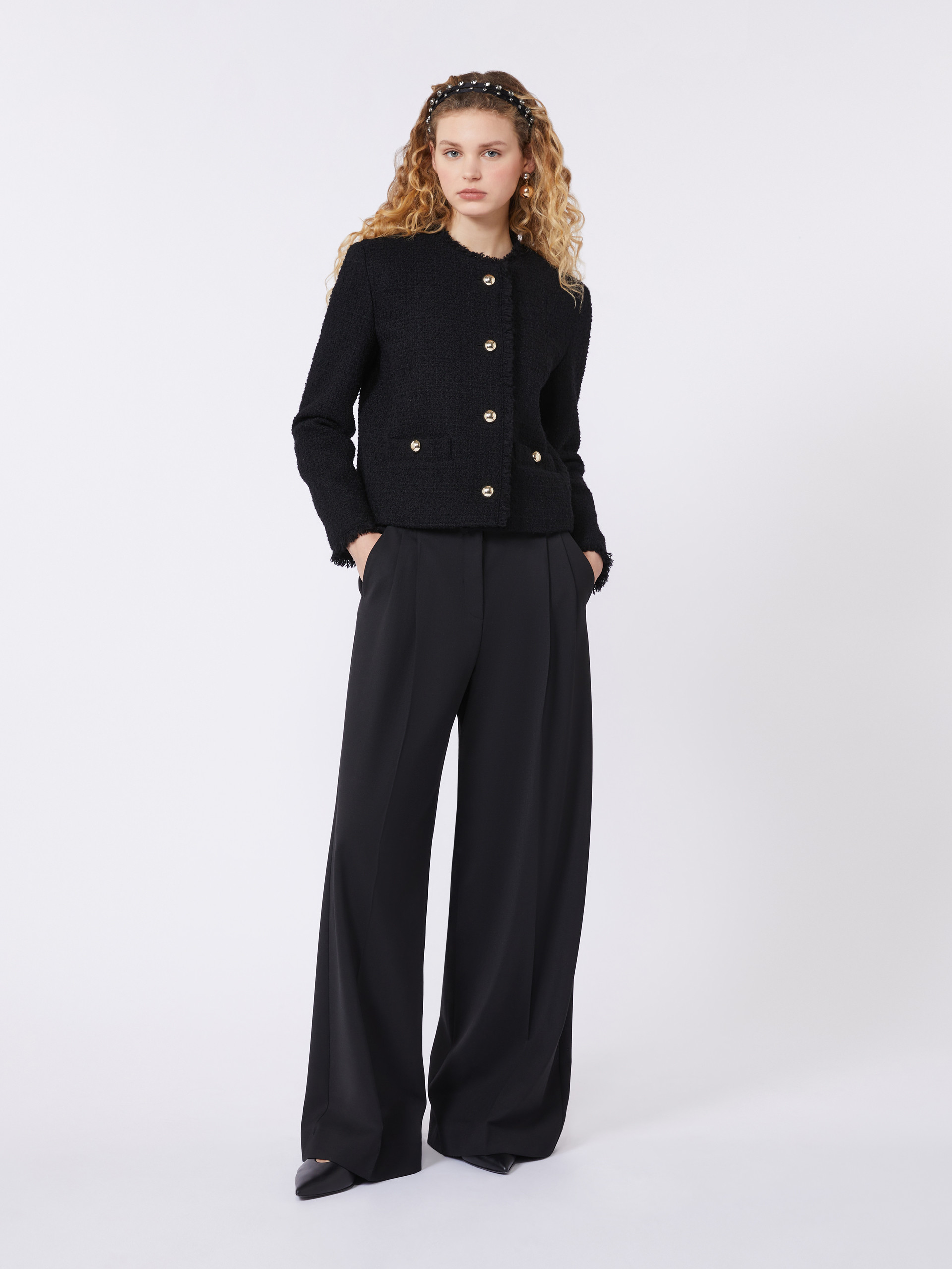 Wool-blend crew-neck jacket, black | Weekend Max Mara