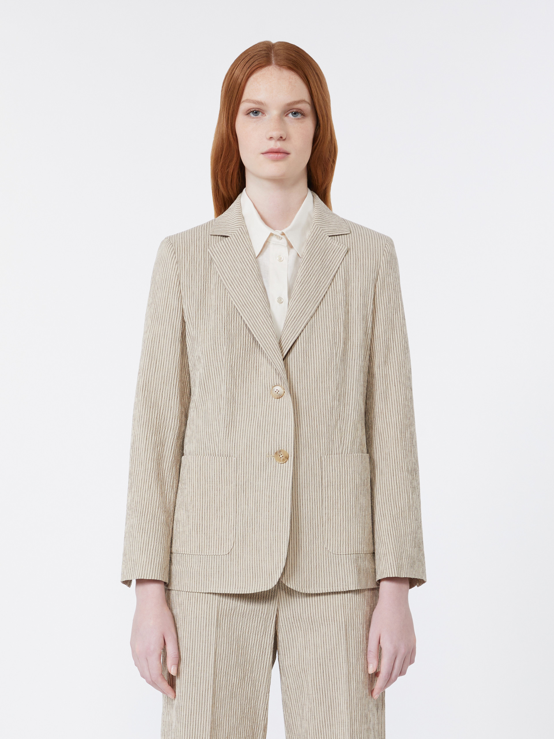 Cotton and linen seersucker blazer - SAND - Weekend Max Mara - 2