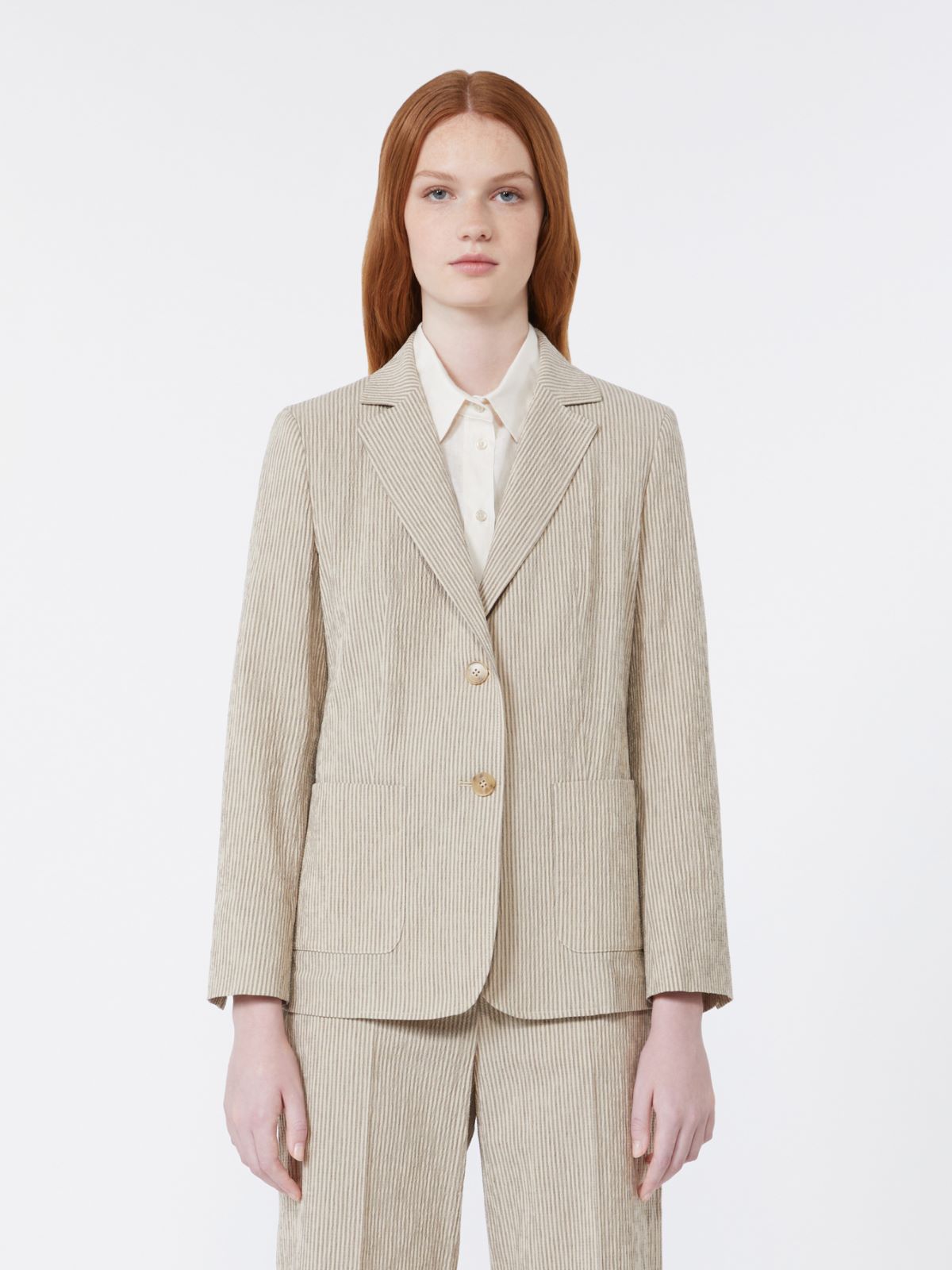 Cotton and linen seersucker blazer - SAND - Weekend - 2