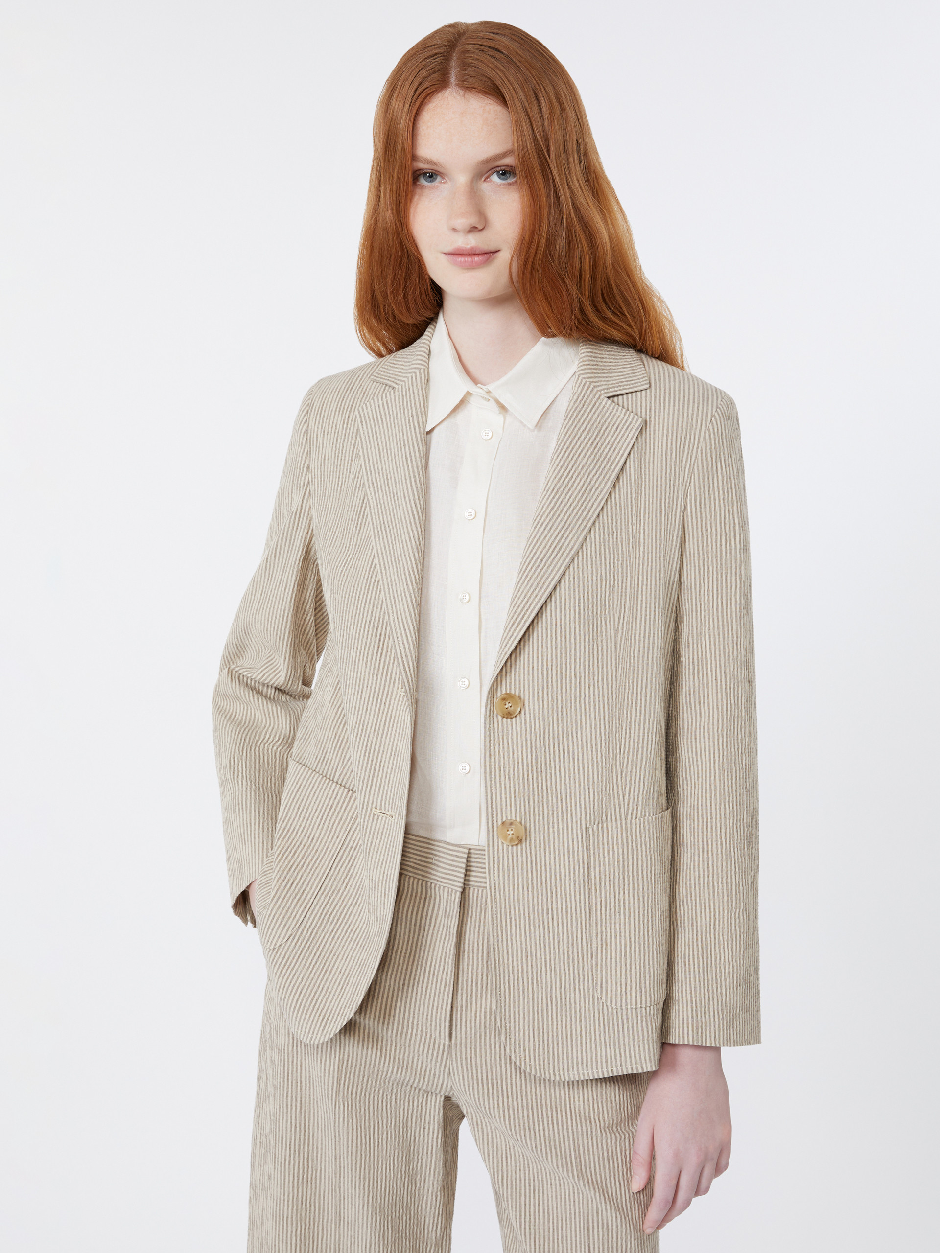 Cotton and linen seersucker blazer - SAND - Weekend Max Mara - 4