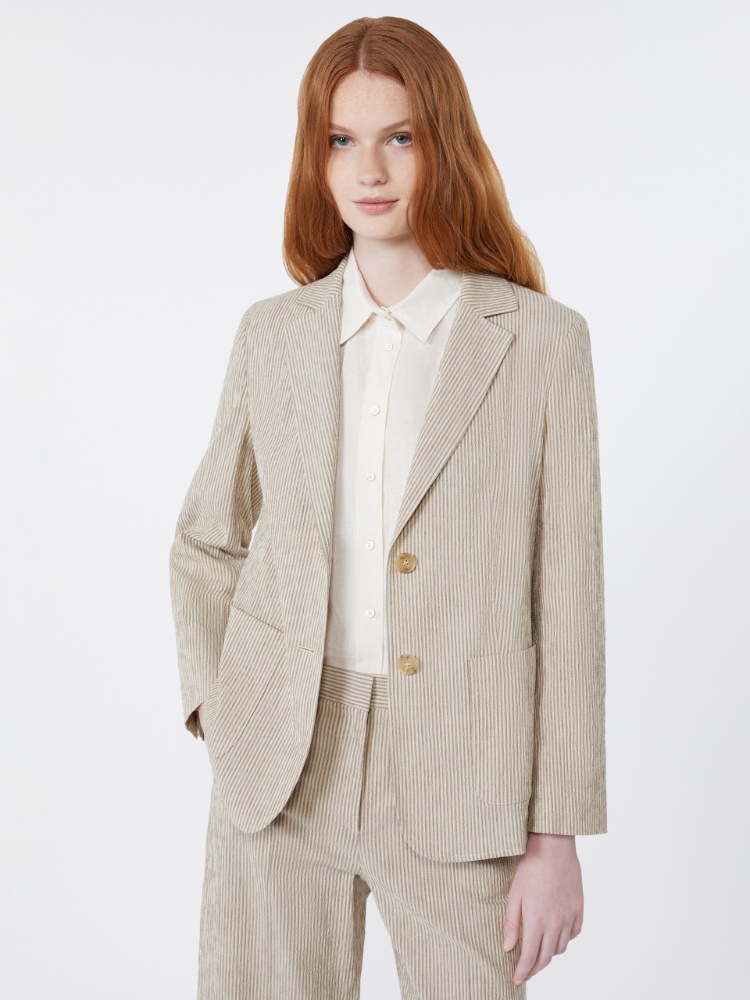 Cotton and linen seersucker blazer - SAND - Weekend