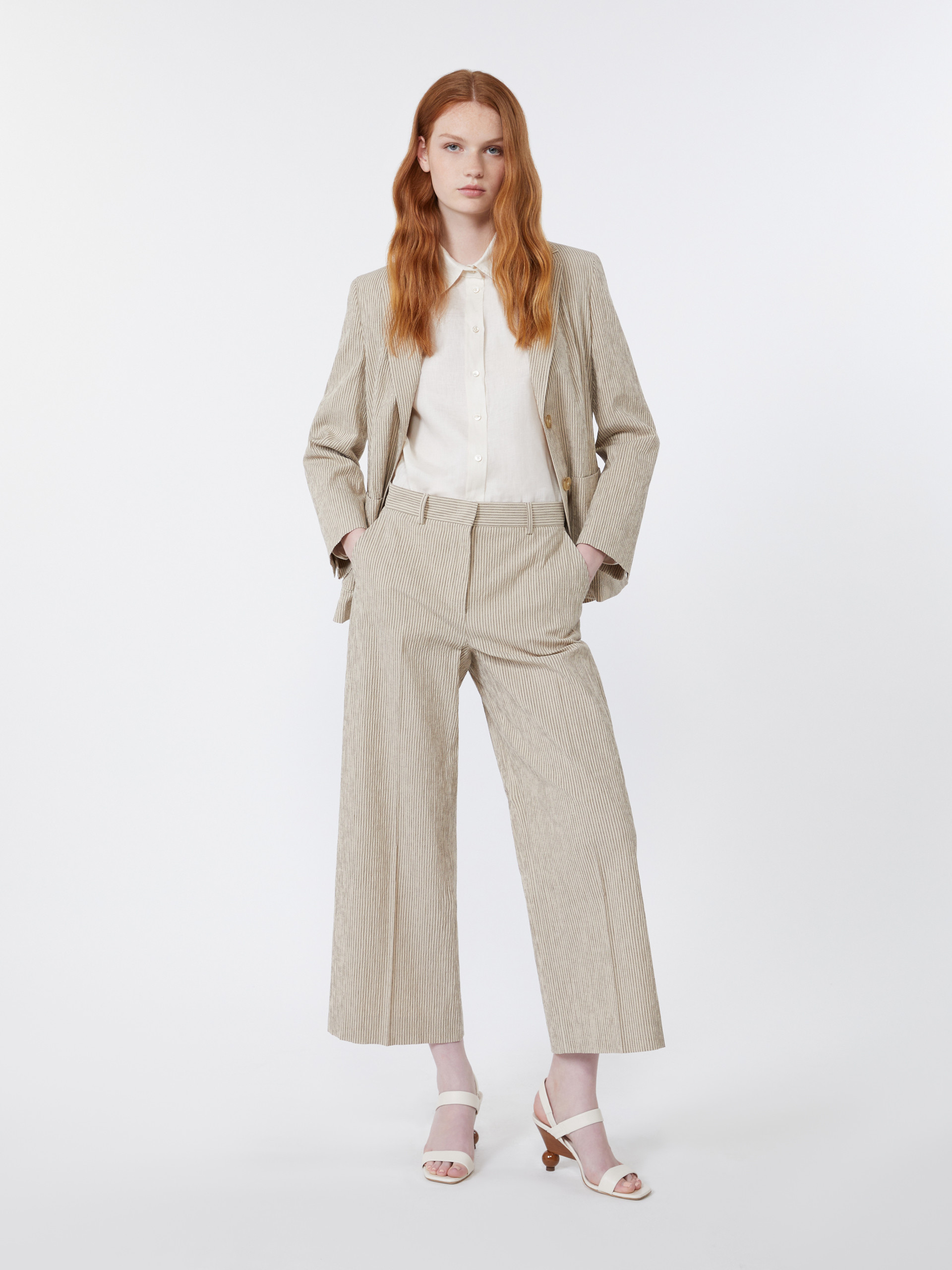 Cotton and linen seersucker blazer - SAND - Weekend Max Mara