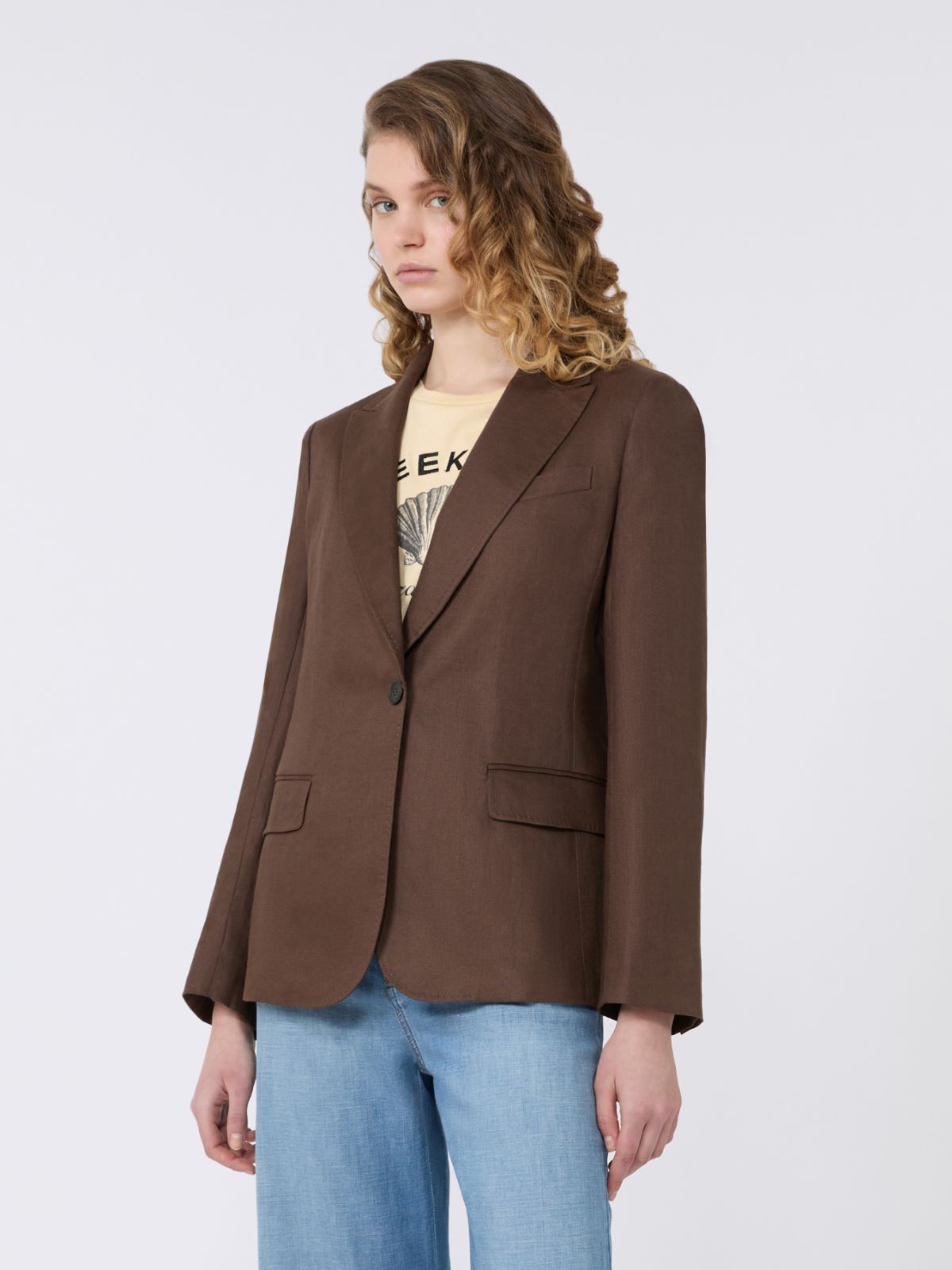 Linen canvas blazer - CHOCOLATE - Weekend - 2