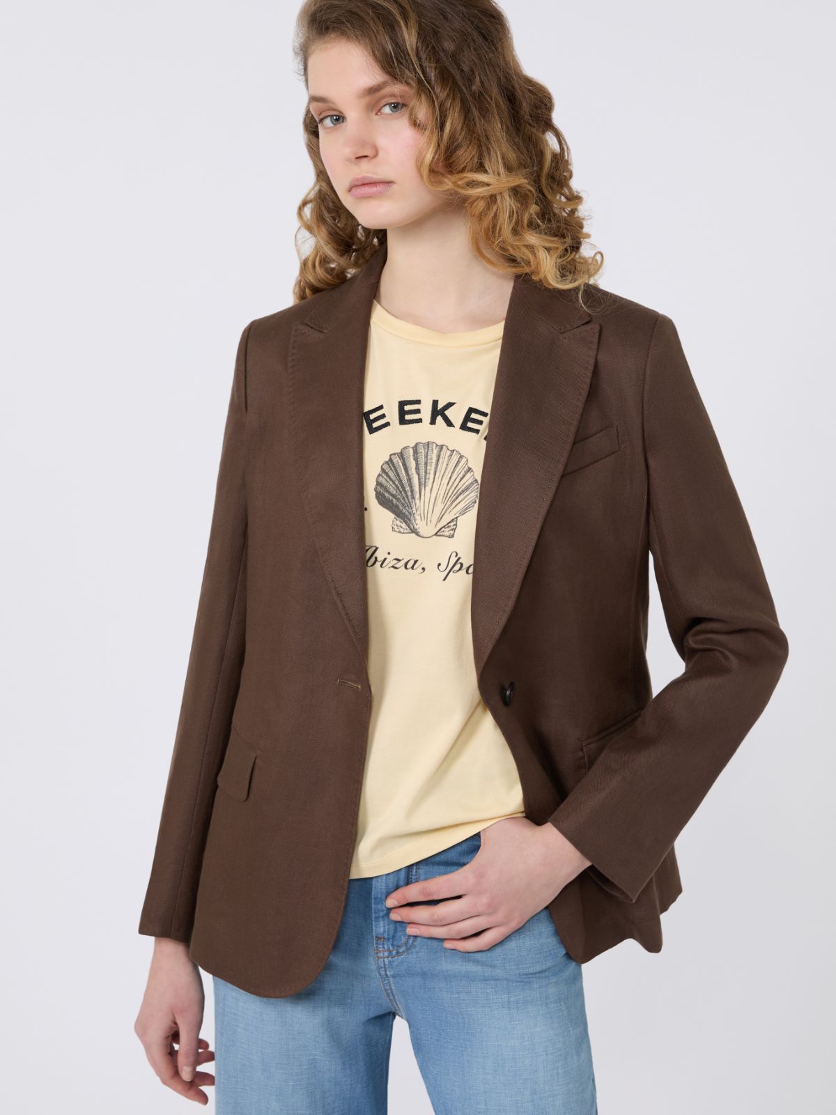 Linen canvas blazer - CHOCOLATE - Weekend - 4