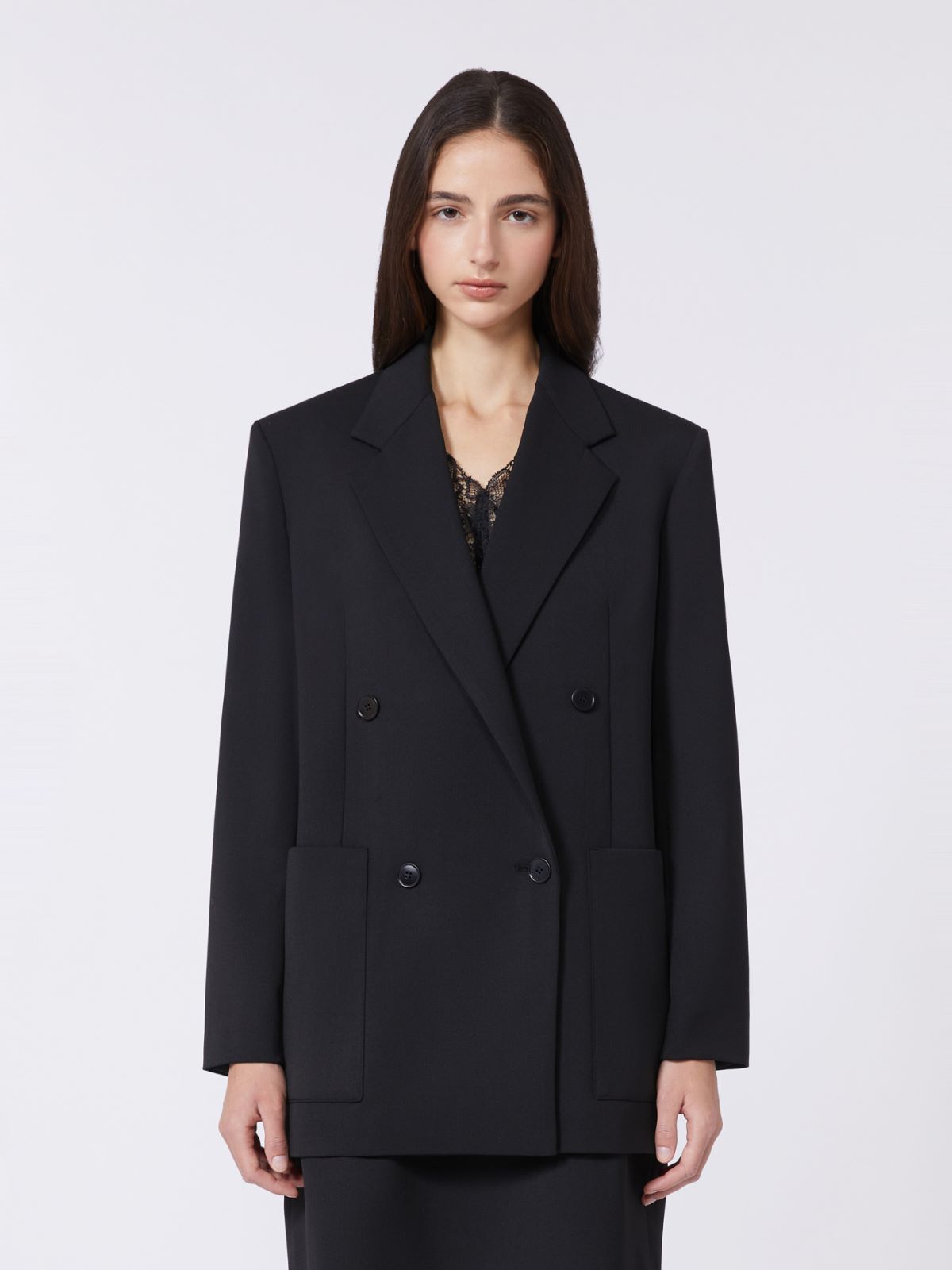 Double-breasted technical wool blazer - BLACK - Weekend - 2