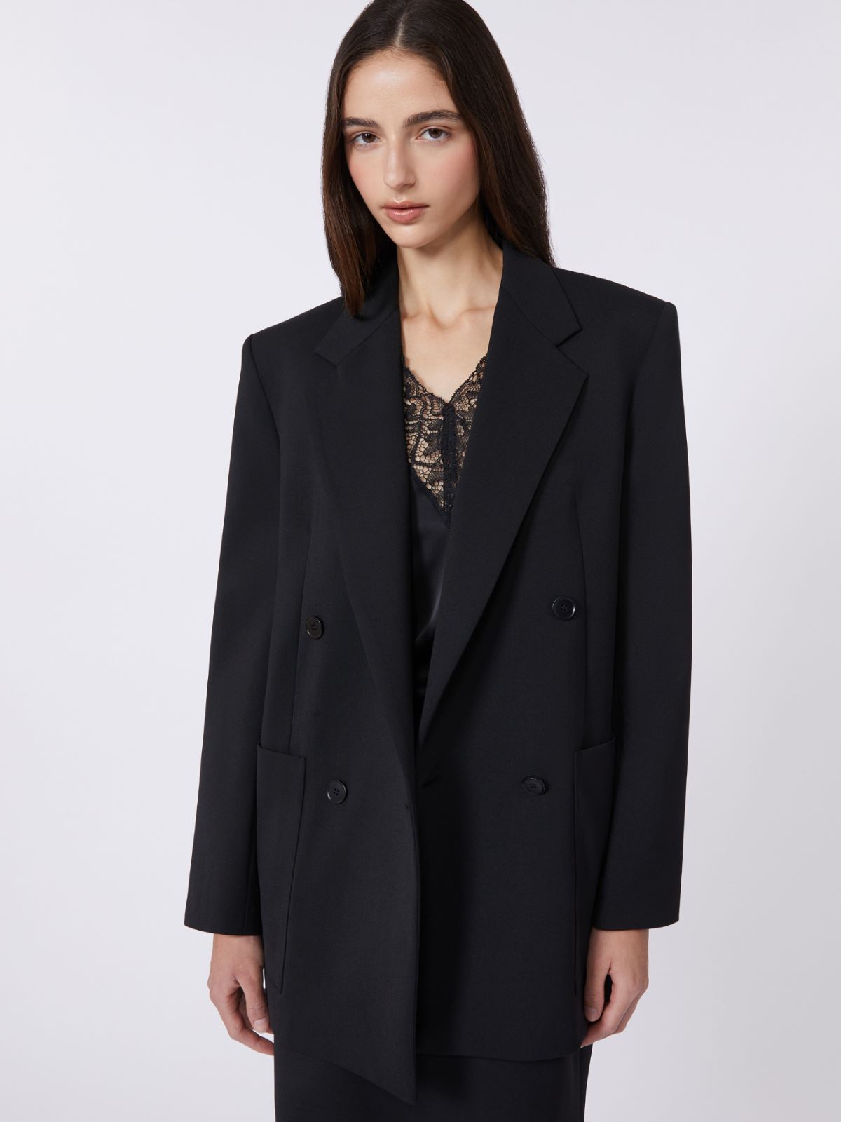 Double-breasted technical wool blazer - BLACK - Weekend - 4