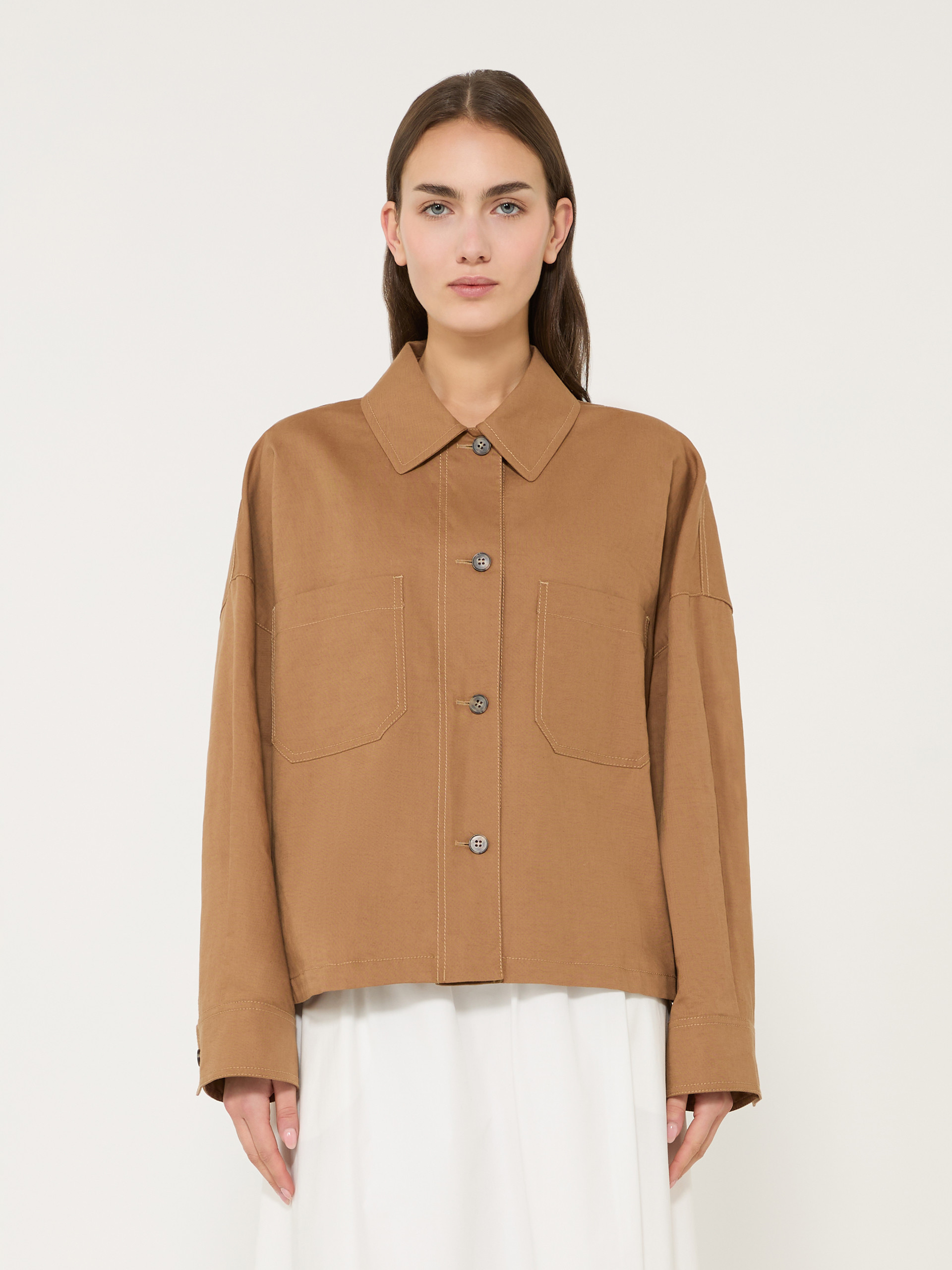 Linen and cotton basketweave oversize jacket - TOBACCO - Weekend Max Mara - 2