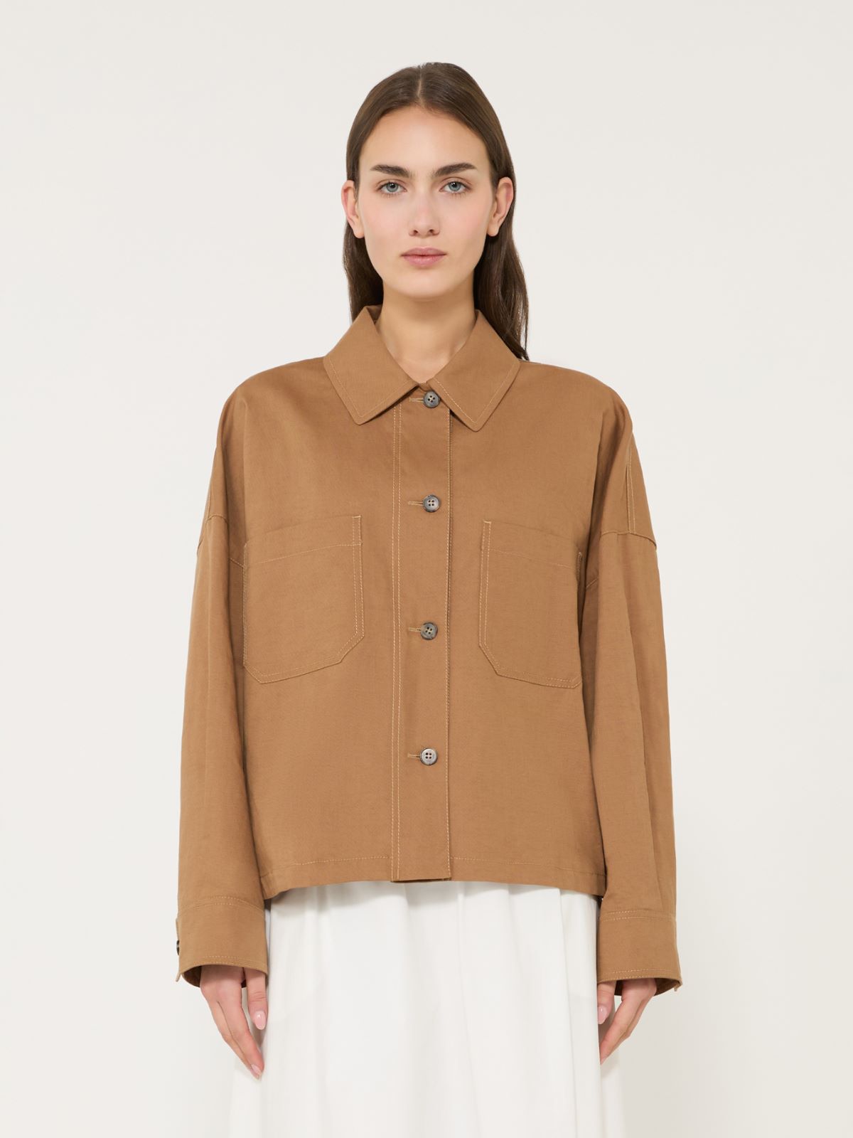 Linen and cotton basketweave oversize jacket - TOBACCO - Weekend - 2