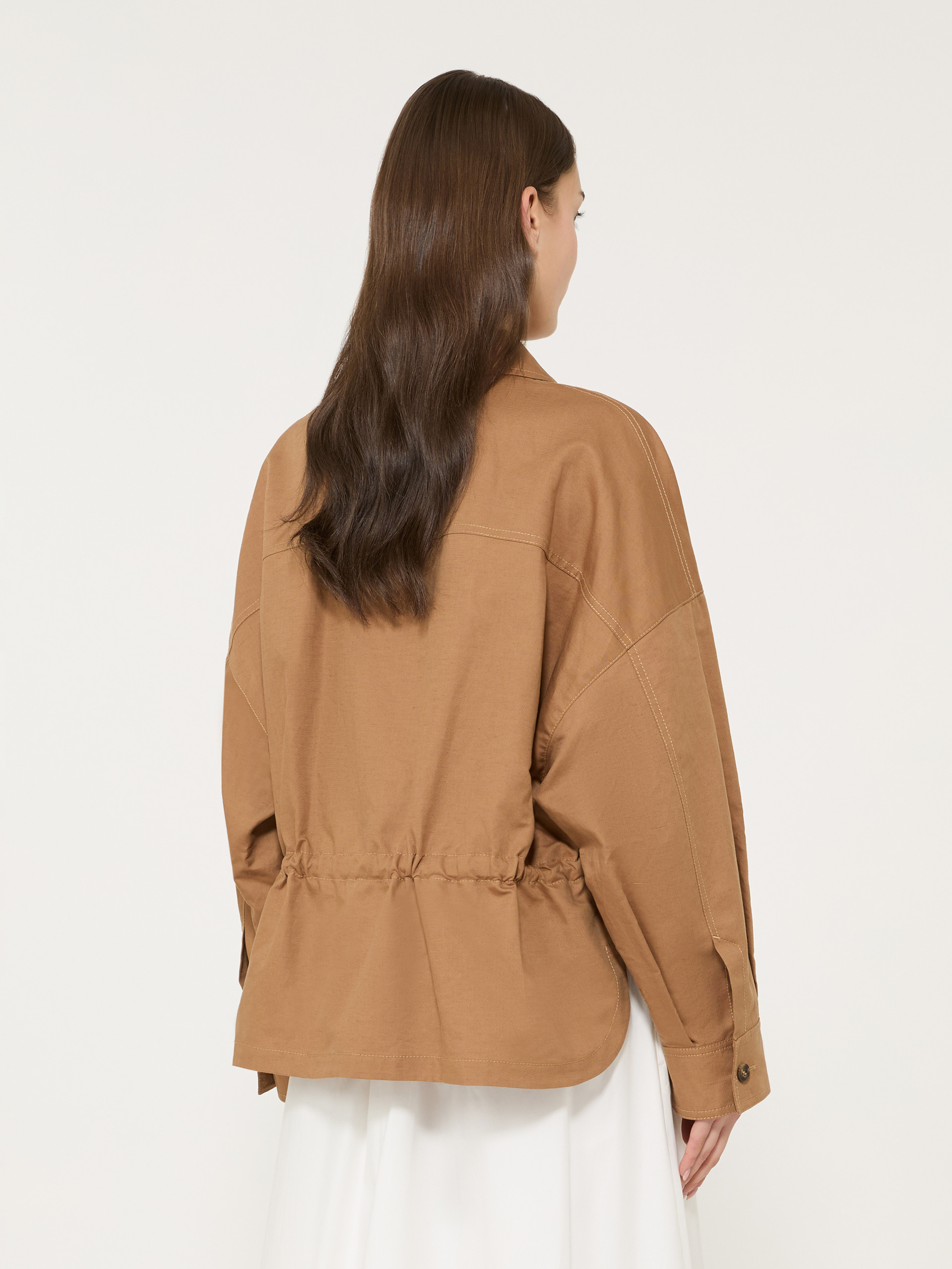 Linen and cotton basketweave oversize jacket - TOBACCO - Weekend Max Mara - 3