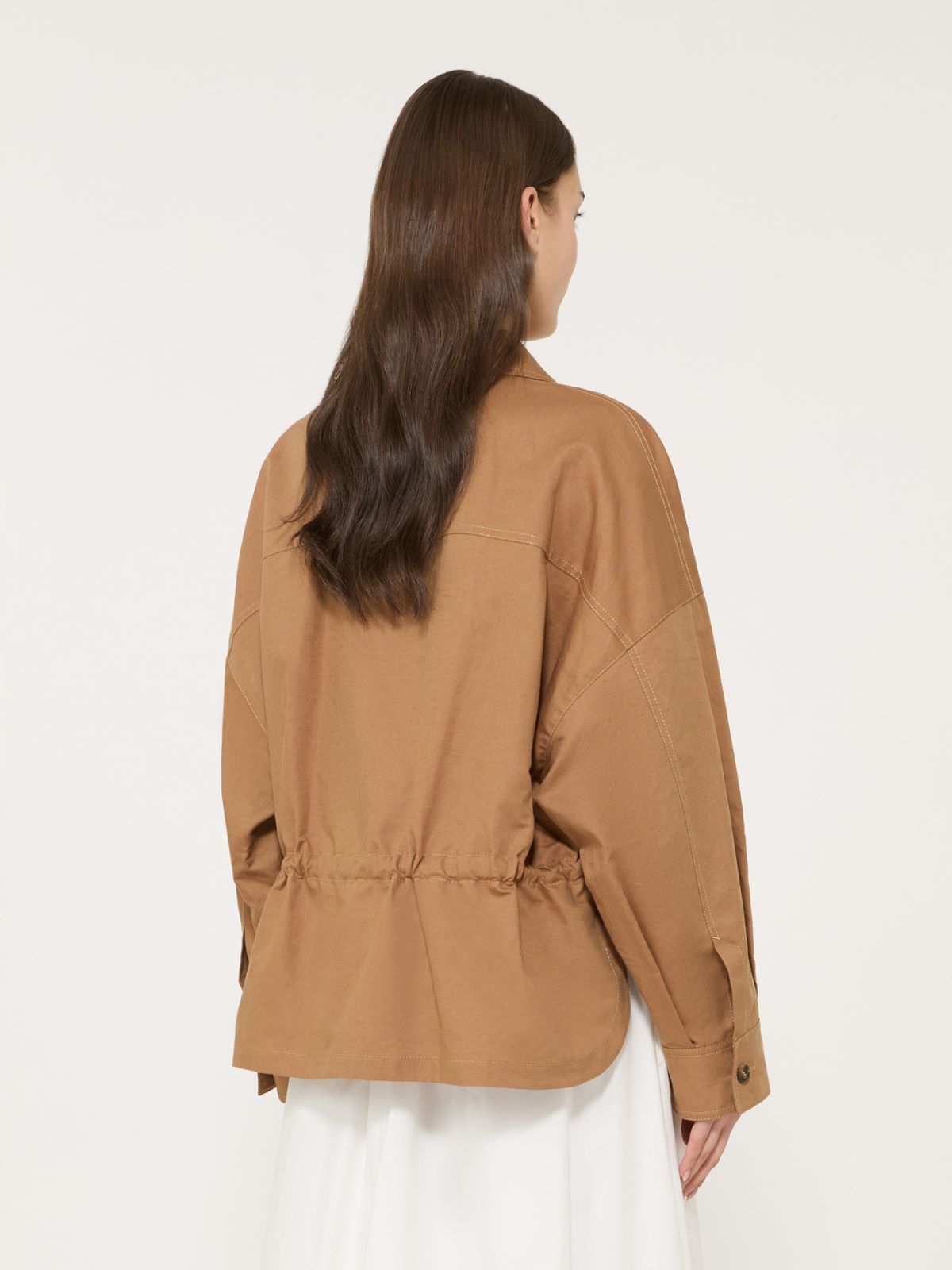 Linen and cotton basketweave oversize jacket - TOBACCO - Weekend - 3