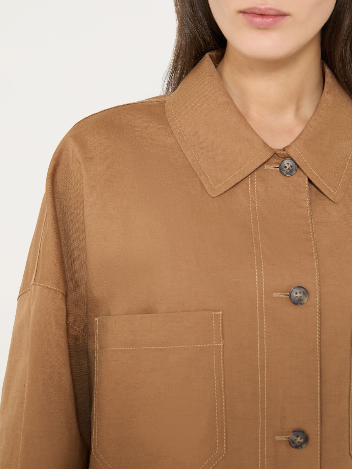 Linen and cotton basketweave oversize jacket - TOBACCO - Weekend - 5