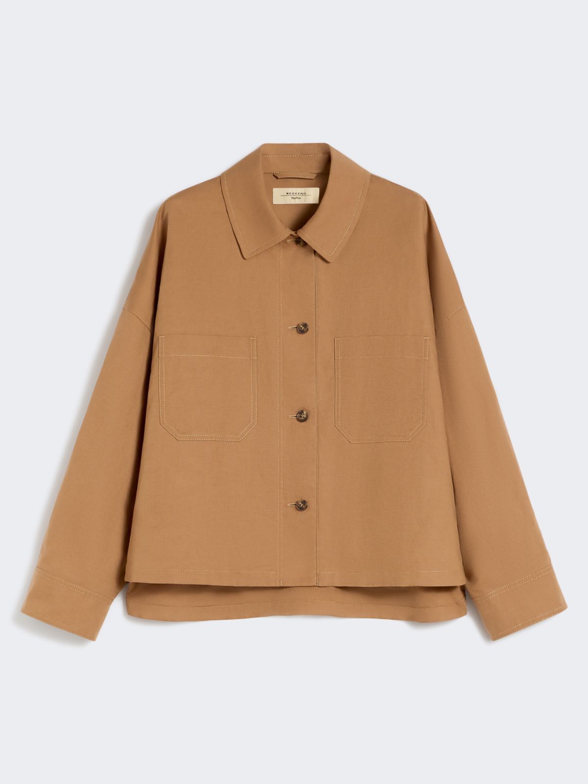 Linen and cotton basketweave oversize jacket - TOBACCO - Weekend - 6