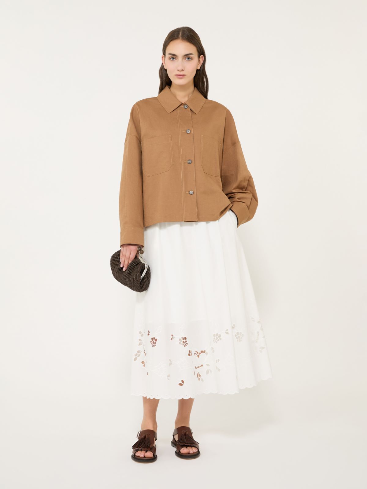 Linen and cotton basketweave oversize jacket - TOBACCO - Weekend